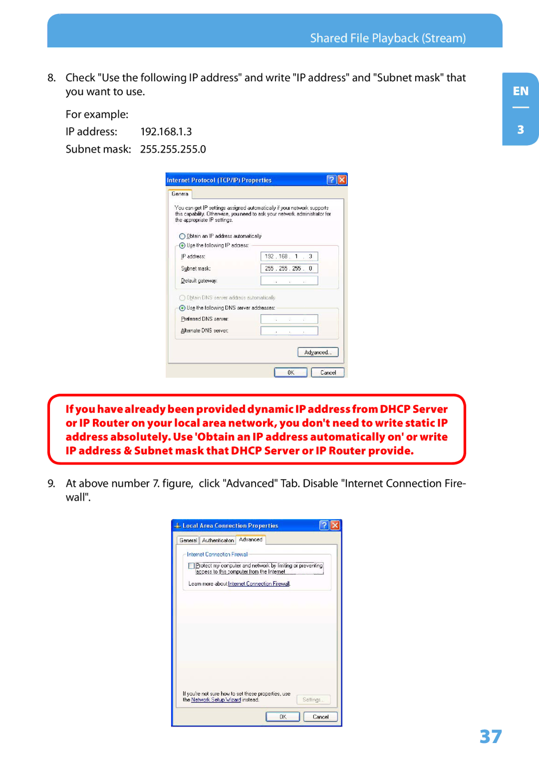 Freecom Technologies 350 user manual Subnet mask 255.255.255.0 