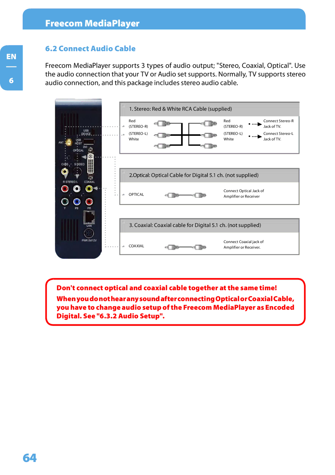 Freecom Technologies 350 user manual Connect Audio Cable 