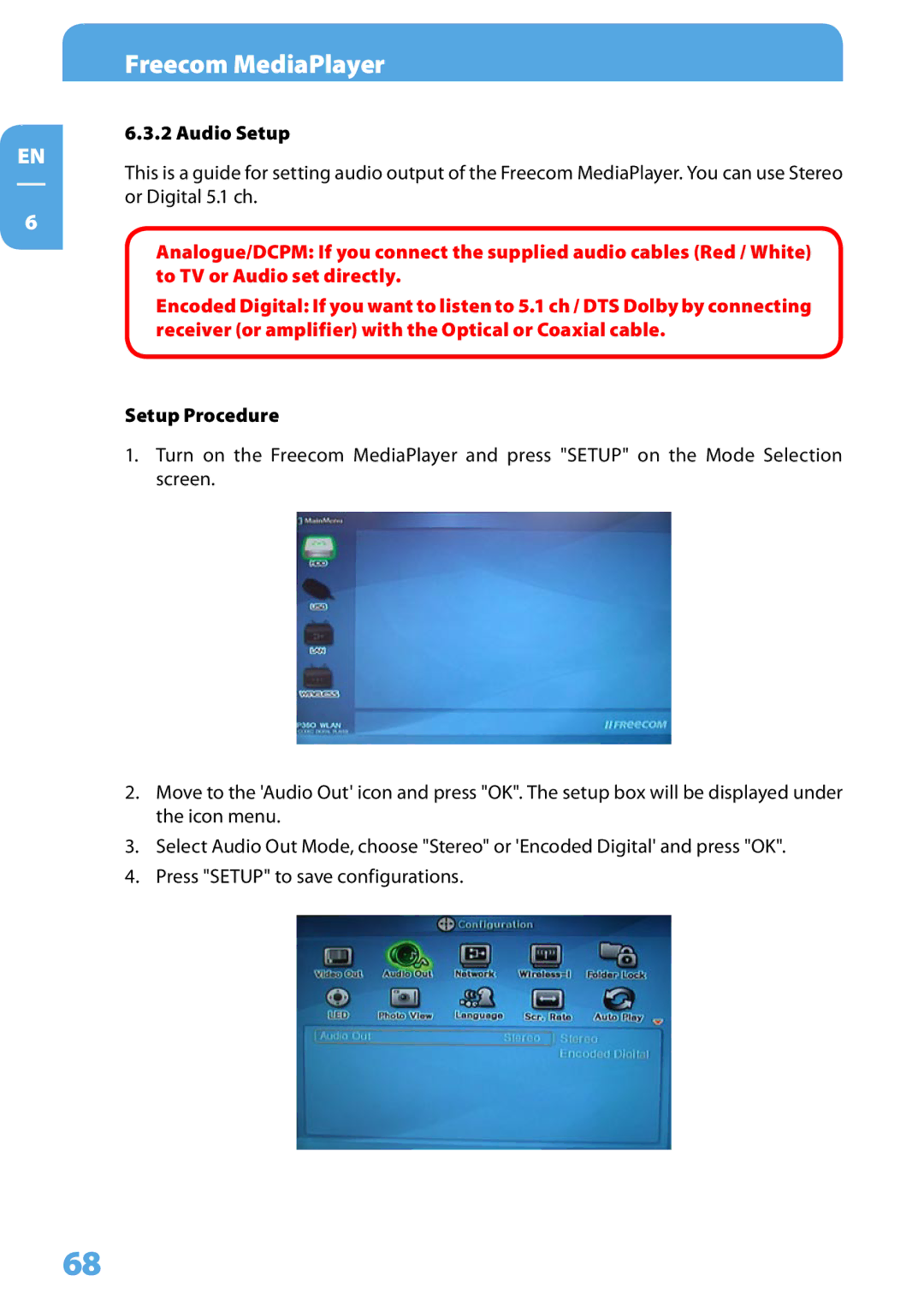 Freecom Technologies 350 user manual Audio Setup 