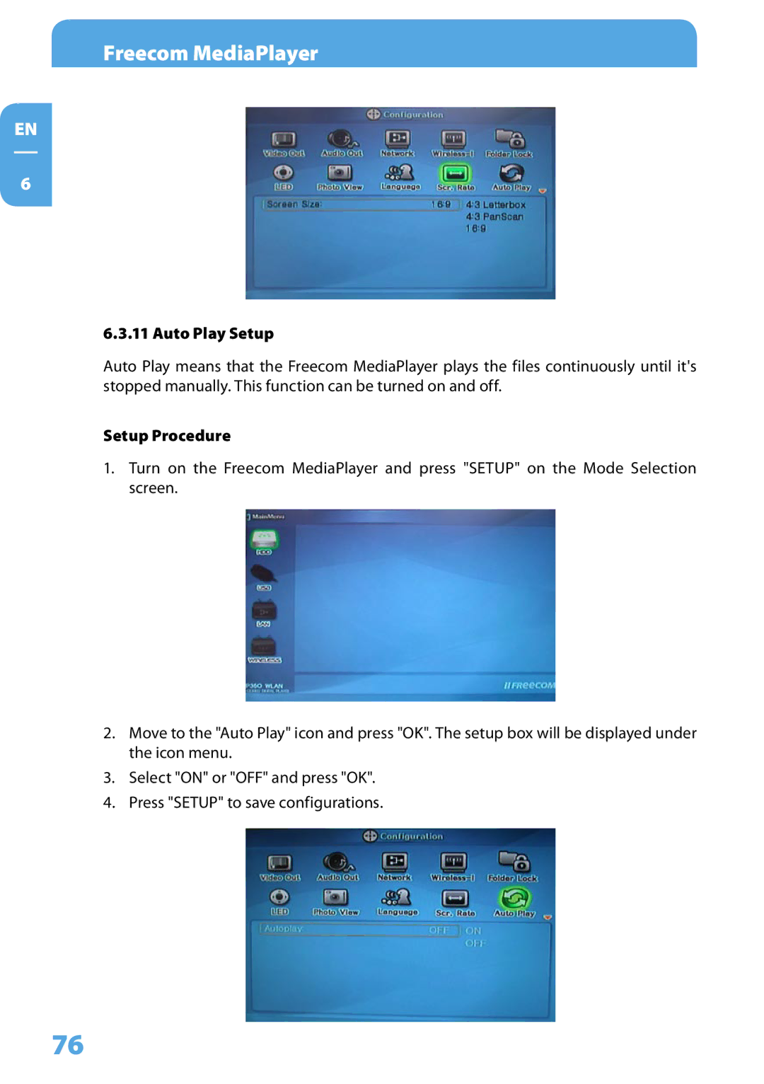 Freecom Technologies 350 user manual Auto Play Setup 