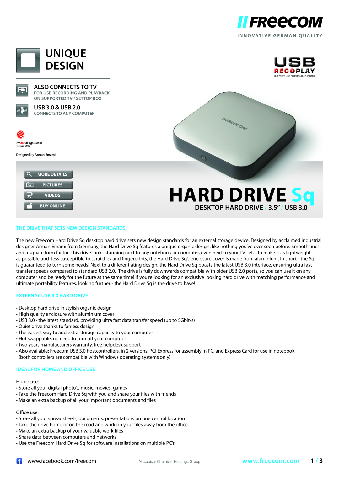 Freecom Technologies 97805 warranty The Drive That Sets New Design Standards, Ideal For Home And Office Use, HARD DRIVE Sq 