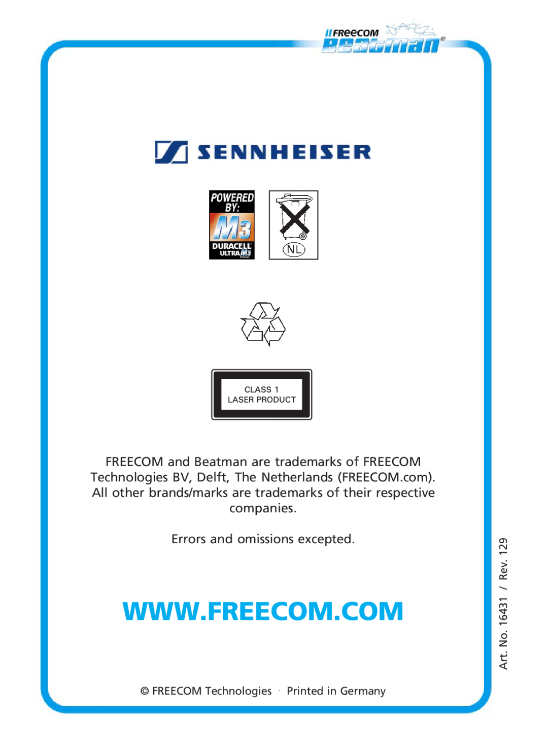 Freecom Technologies Beatman Mini CD I manual Errors and omissions excepted, Art. No. 16431 / Rev 