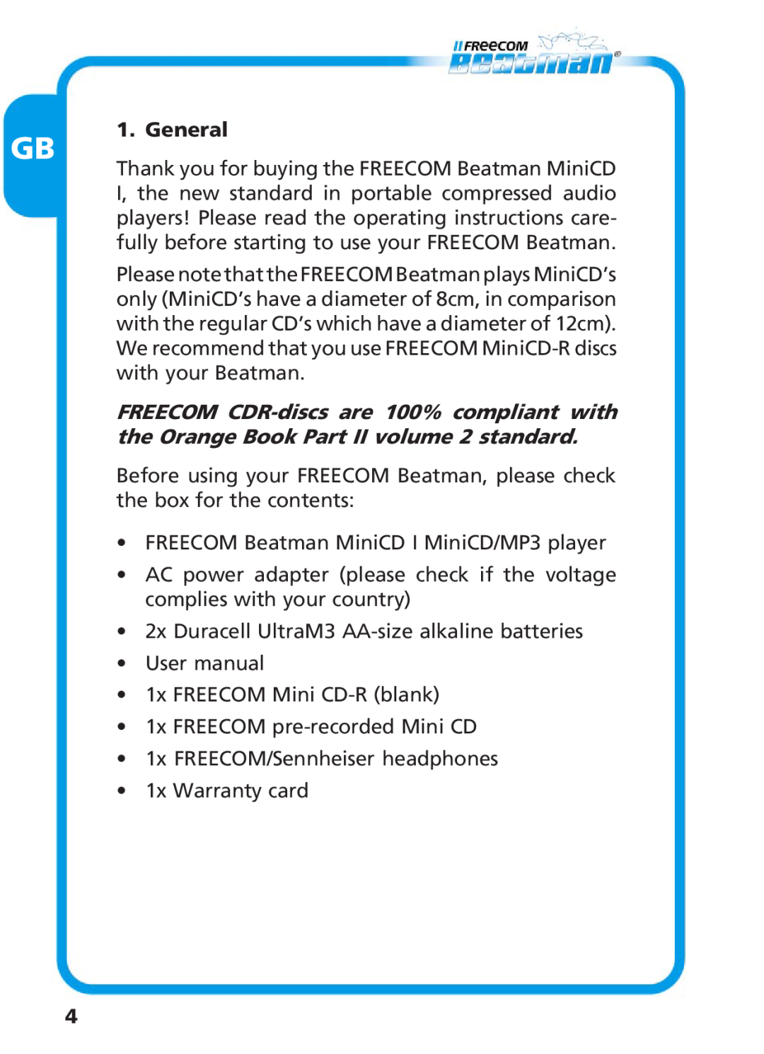 Freecom Technologies Beatman Mini CD I manual General 