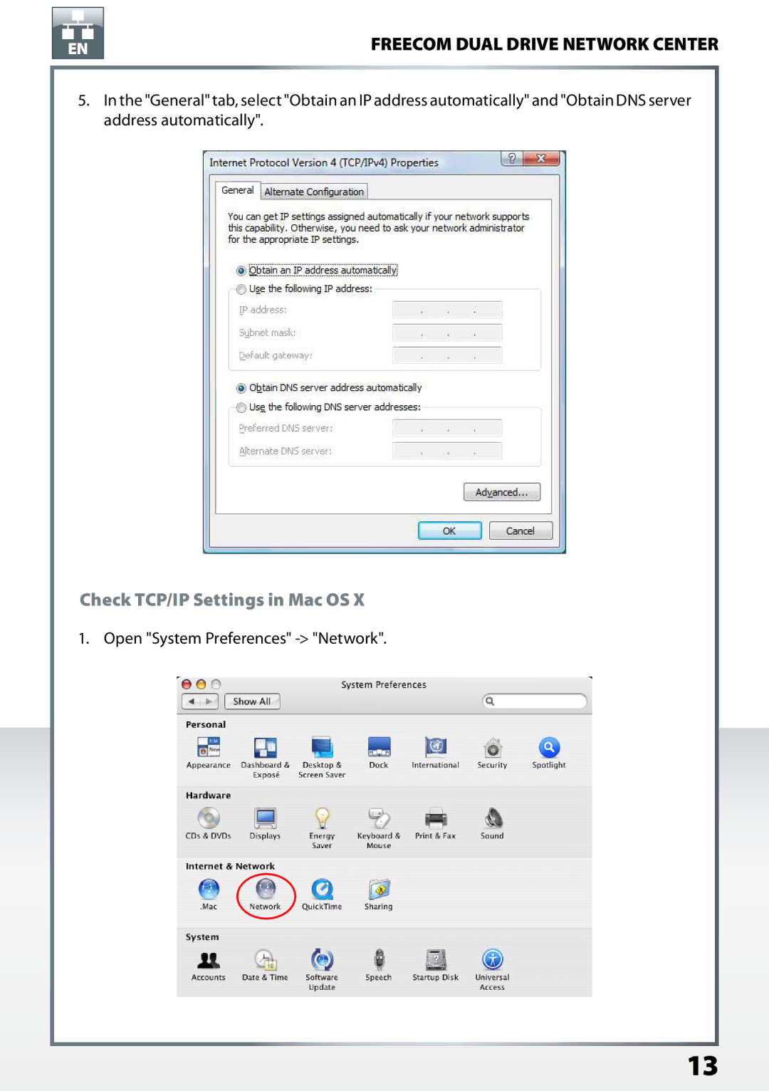 Freecom Technologies Dual Drive Network Center user manual Check TCP/IP Settings in Mac OS 