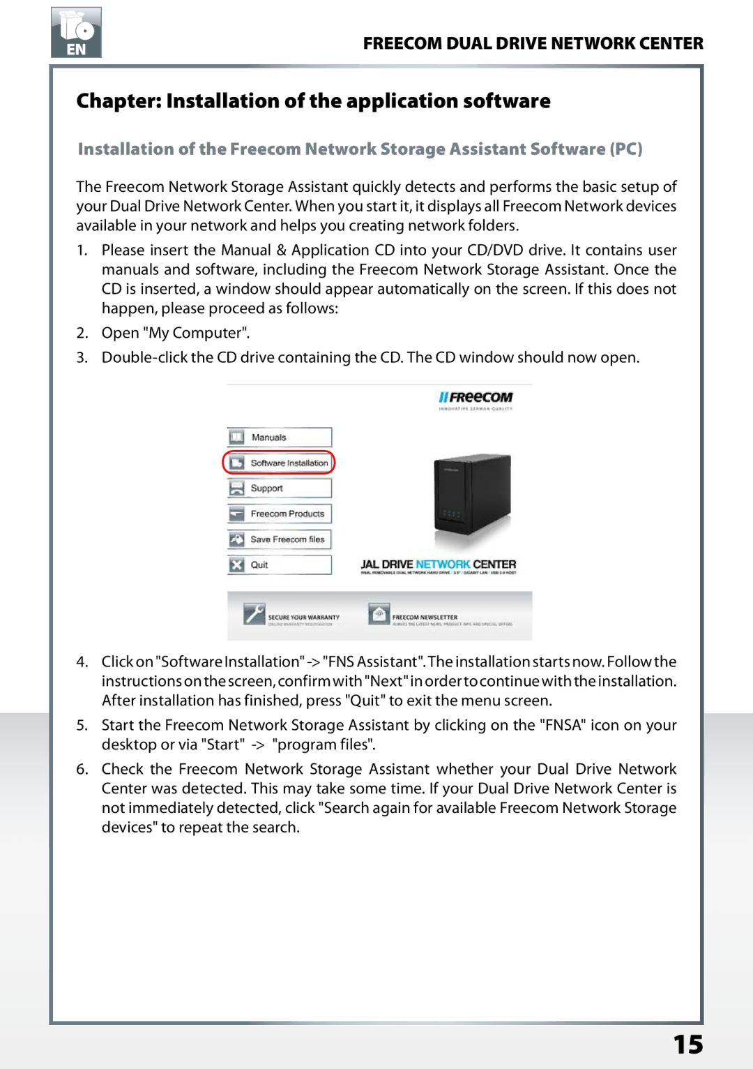 Freecom Technologies Dual Drive Network Center user manual Chapter Installation of the application software 