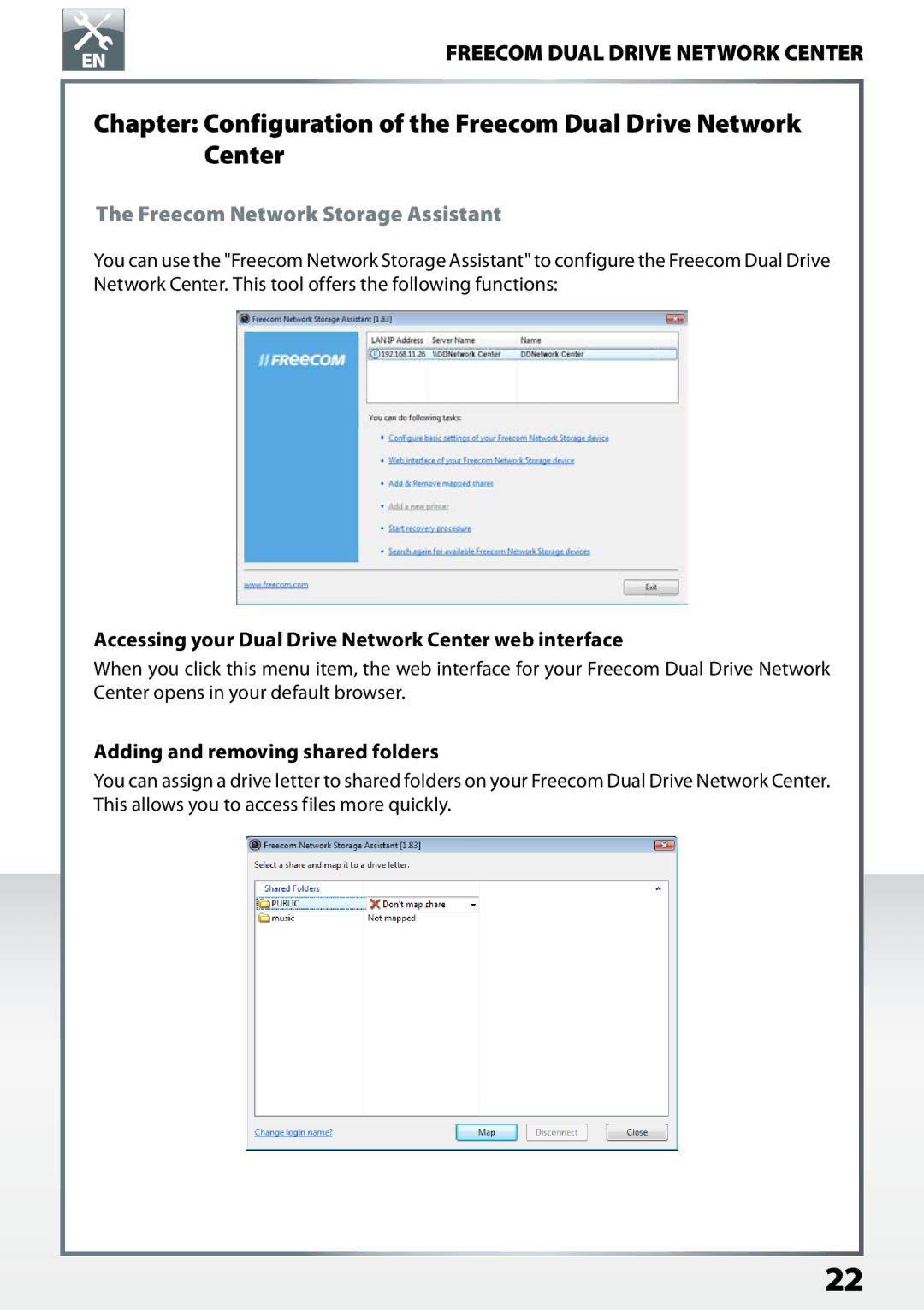 Freecom Technologies Dual Drive Network Center Freecom Network Storage Assistant, Adding and removing shared folders 