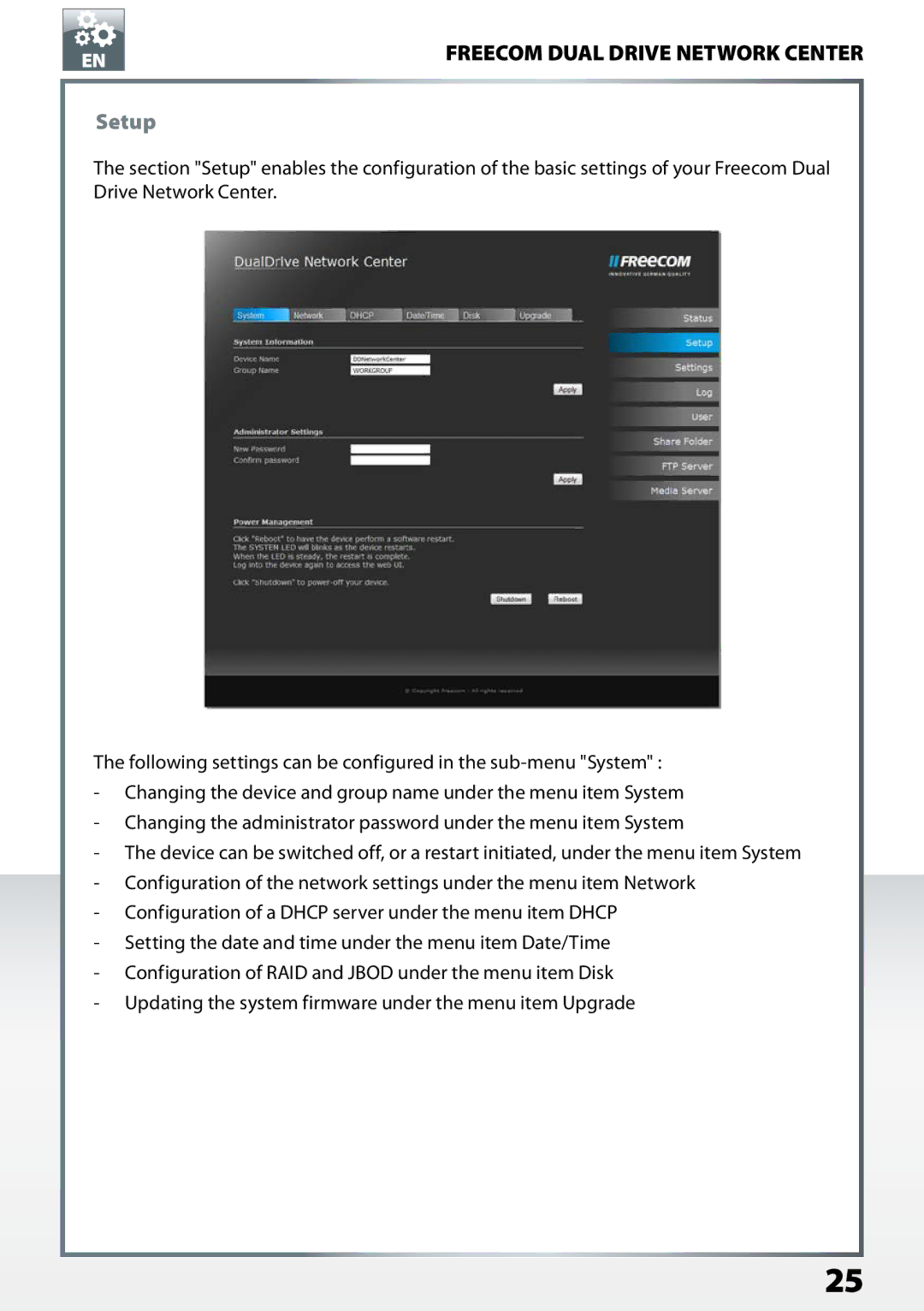 Freecom Technologies Dual Drive Network Center user manual Setup 