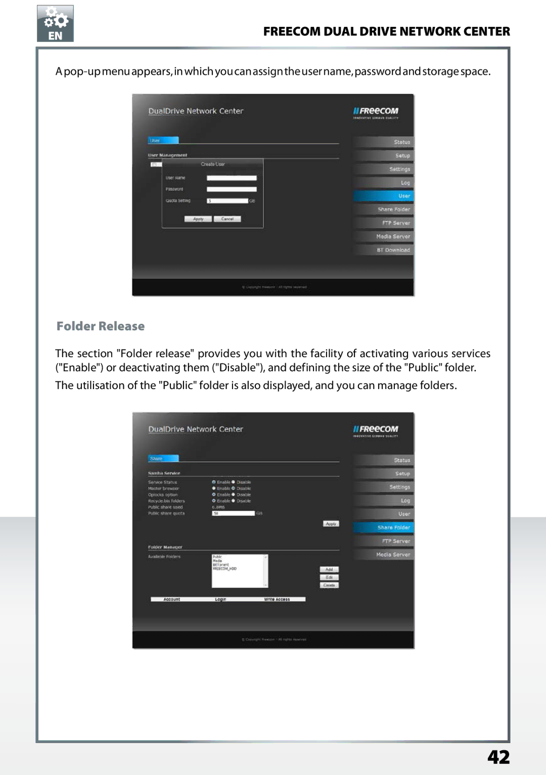 Freecom Technologies Dual Drive Network Center user manual Folder Release 