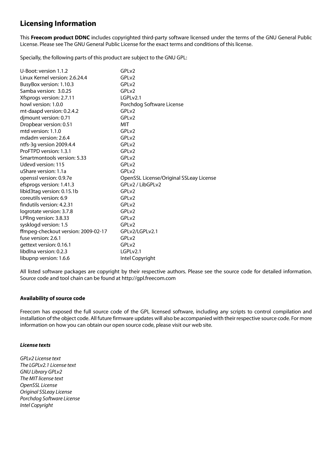 Freecom Technologies Dual Drive Network Center user manual Licensing Information, Availability of source code 