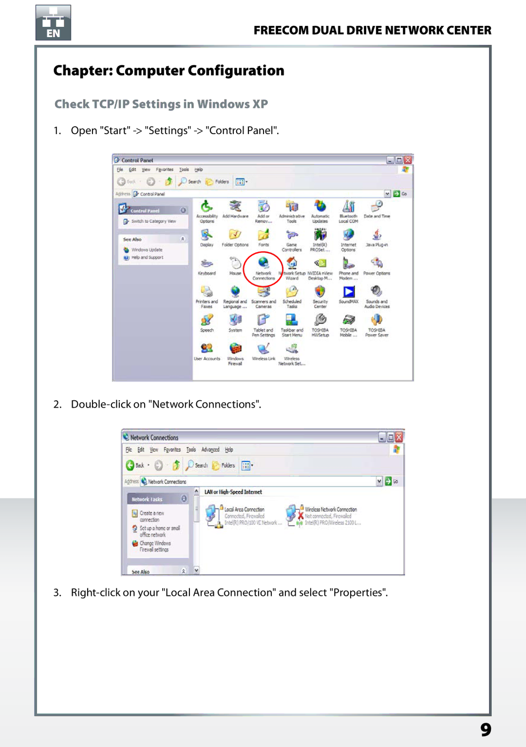 Freecom Technologies Dual Drive Network Center Chapter Computer Configuration, Check TCP/IP Settings in Windows XP 