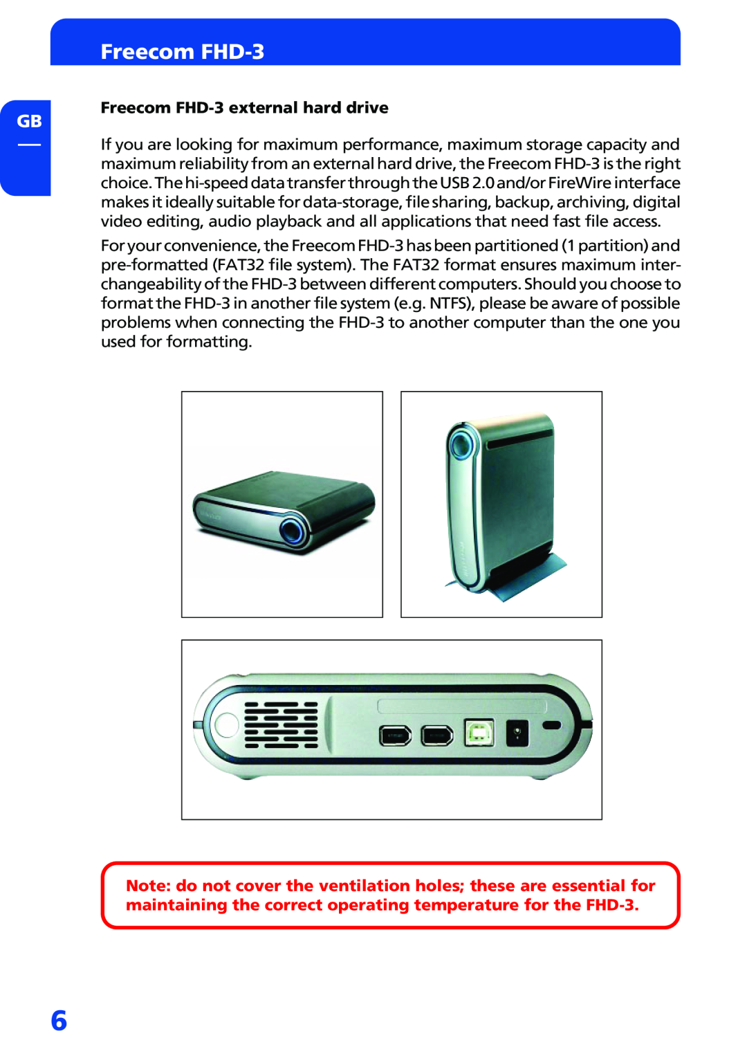 Freecom Technologies manual Freecom FHD-3 external hard drive 
