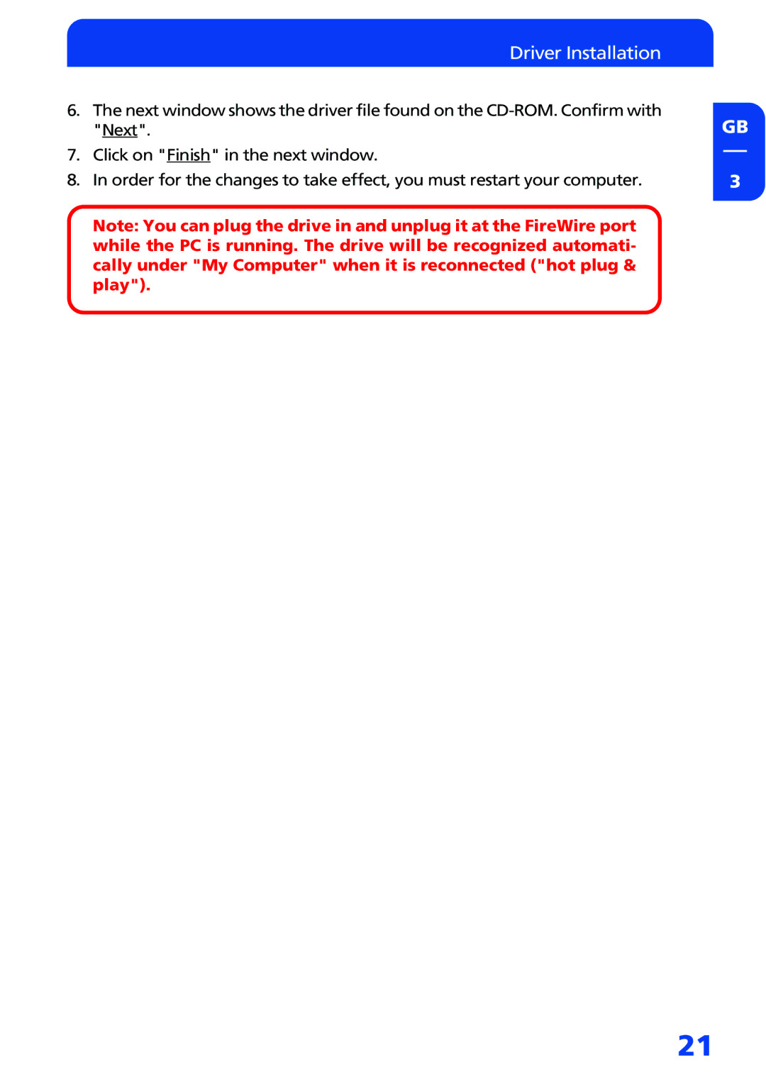 Freecom Technologies FHD-3 manual Driver Installation 