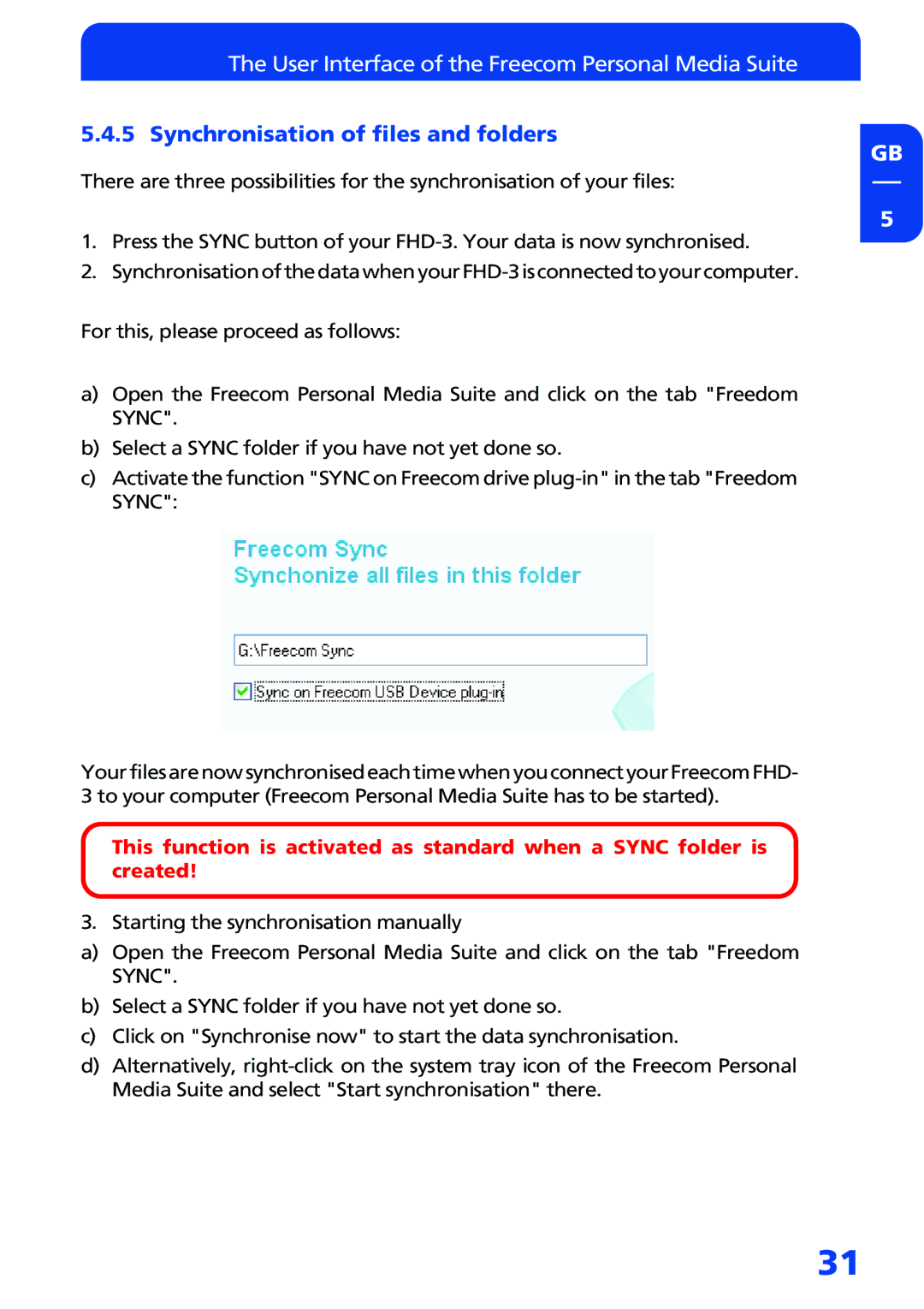 Freecom Technologies FHD-3 manual Synchronisation of files and folders 