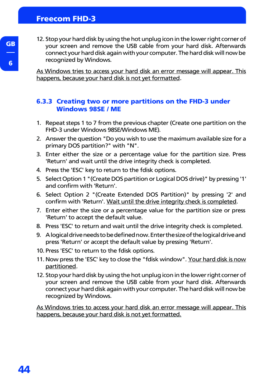 Freecom Technologies manual Freecom FHD-3 