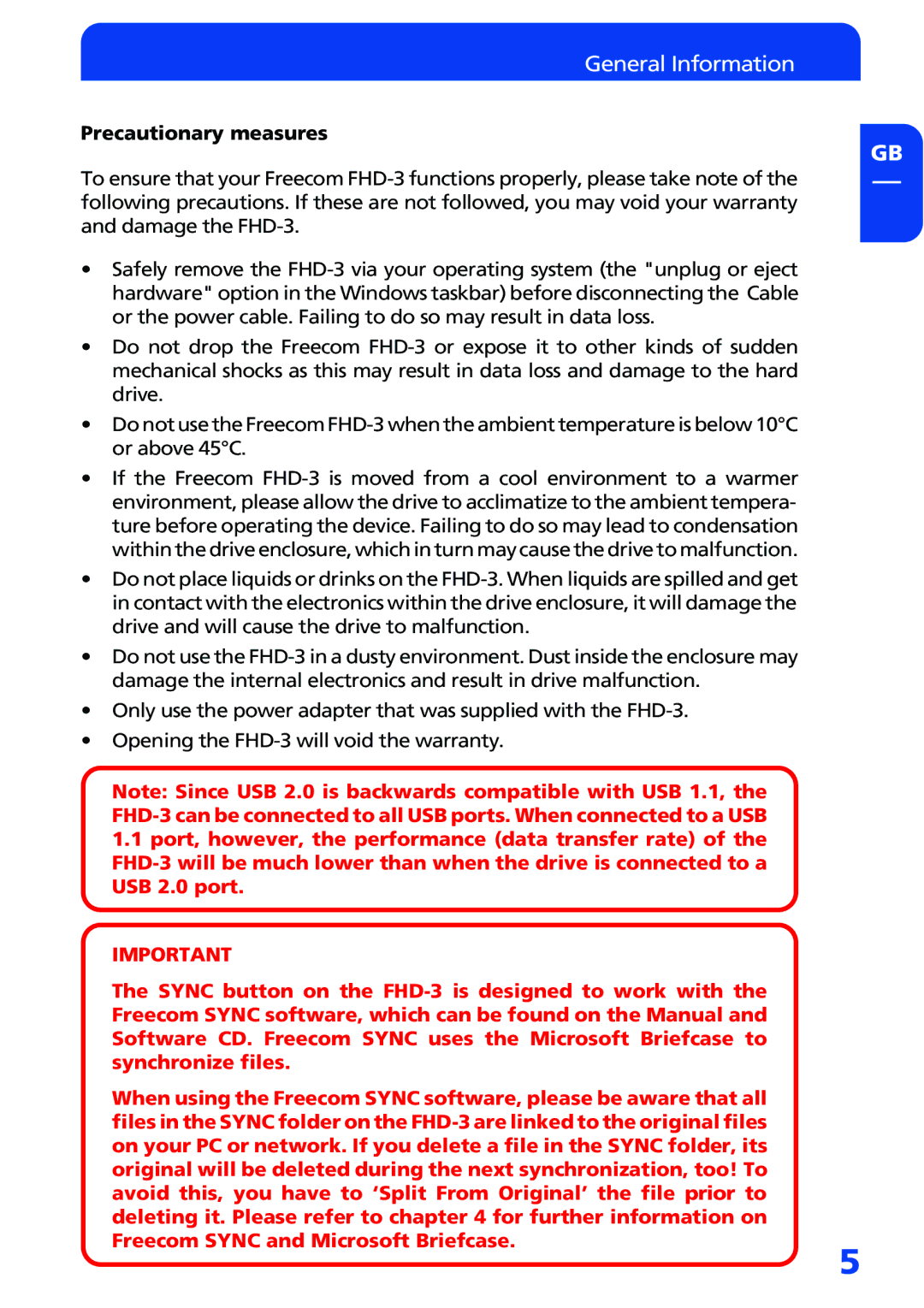 Freecom Technologies FHD-3 manual General Information 