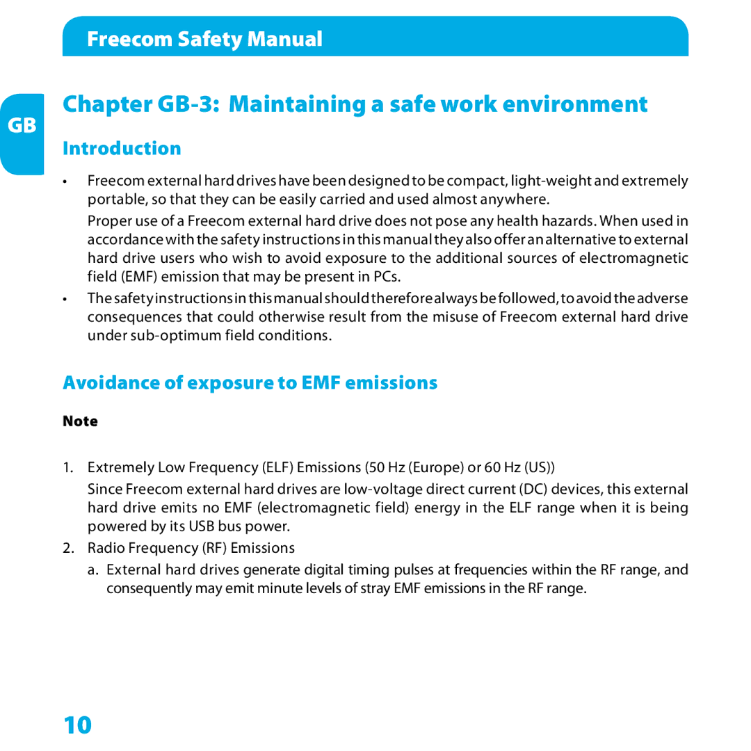 Freecom Technologies FHD-xx manual Chapter GB-3 Maintaining a safe work environment, Introduction 