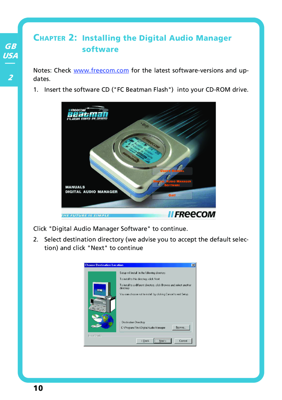 Freecom Technologies Flash MP3 user manual Installing the Digital Audio Manager software 