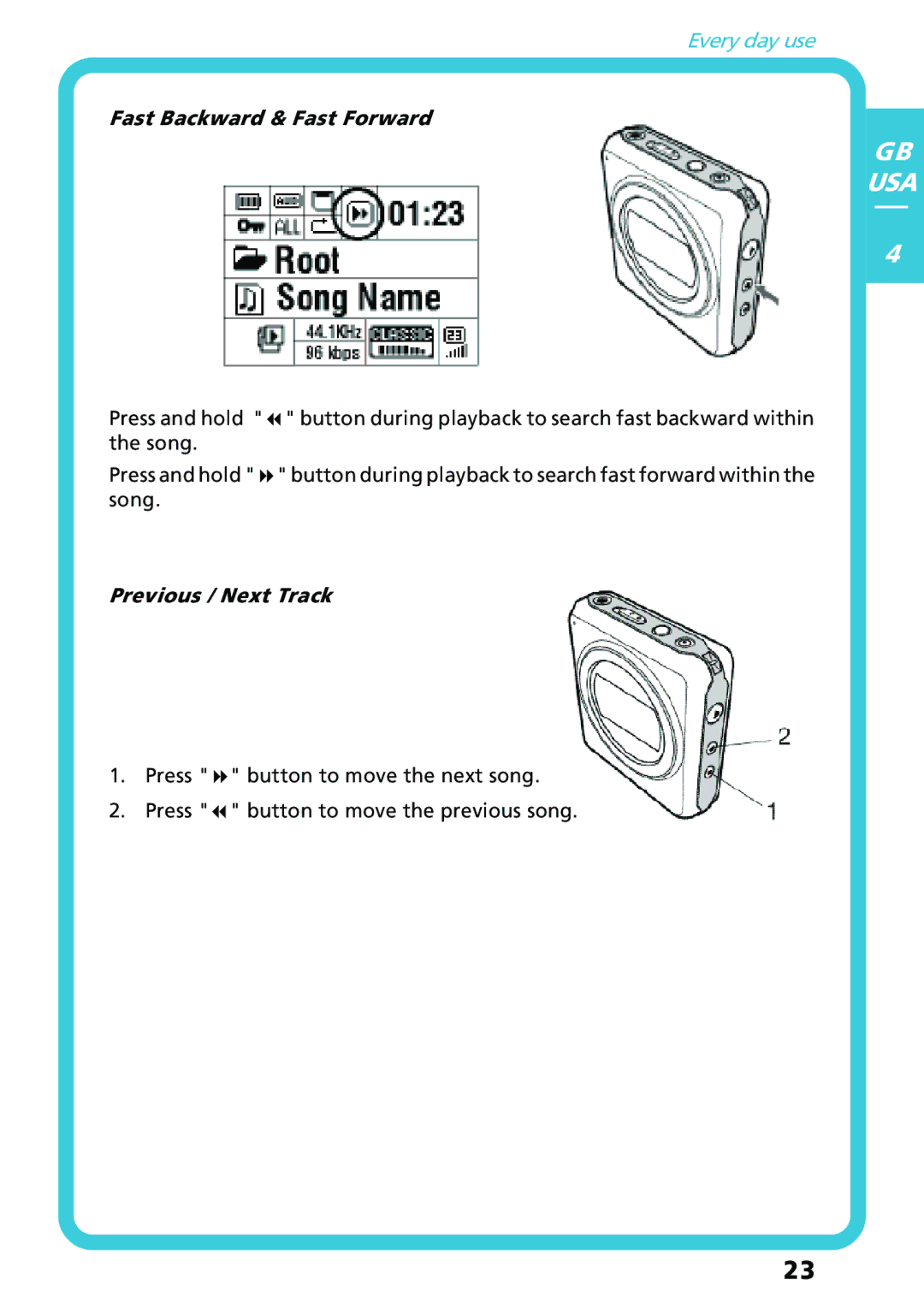 Freecom Technologies Flash MP3 user manual Fast Backward & Fast Forward 