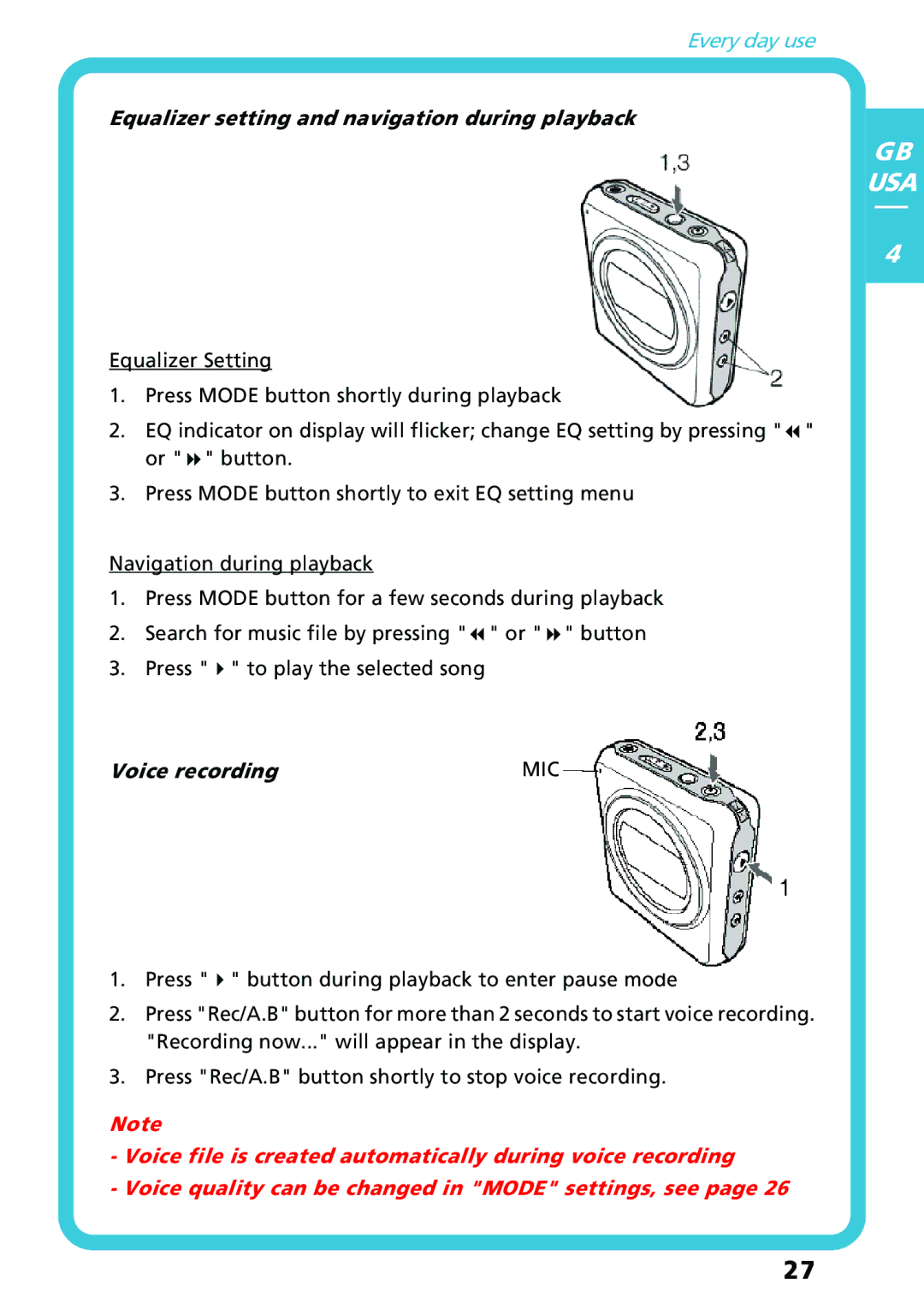 Freecom Technologies Flash MP3 user manual Mic 