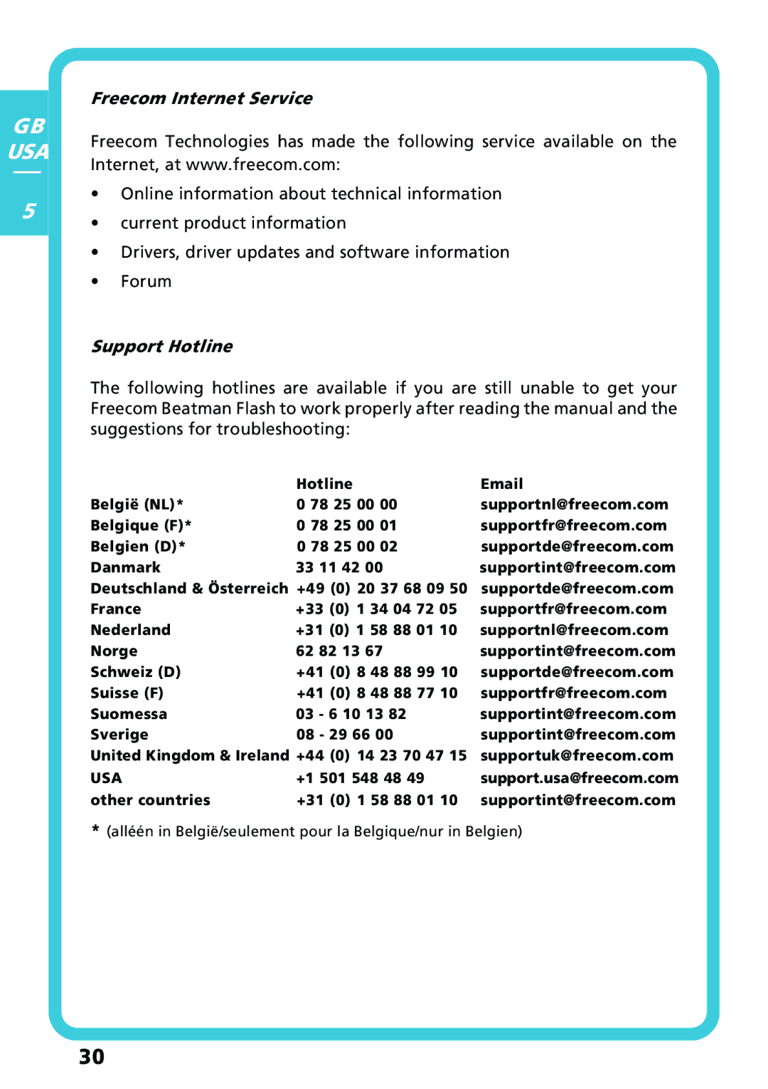 Freecom Technologies Flash MP3 user manual Usa 