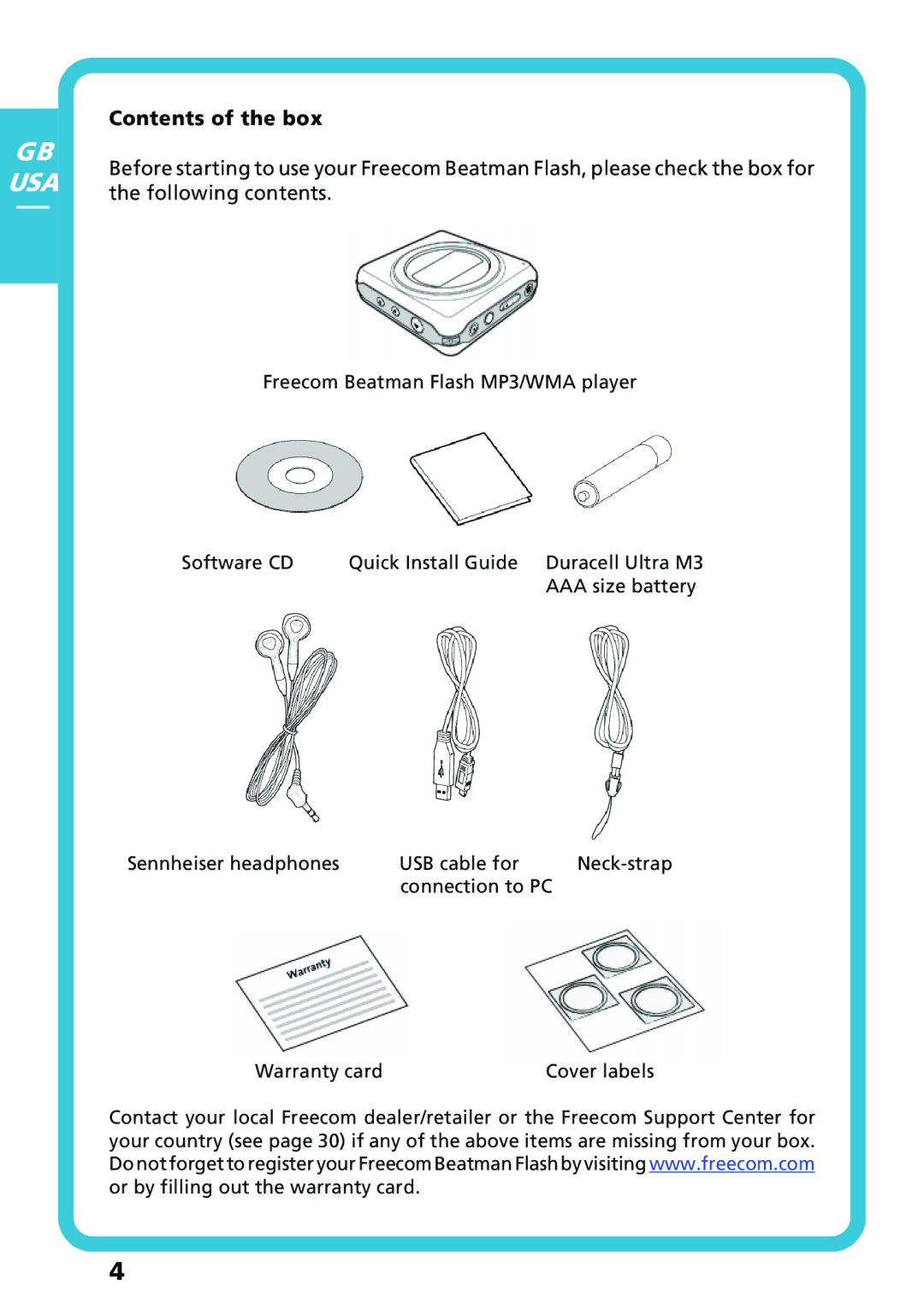 Freecom Technologies Flash MP3 user manual Cover labels 