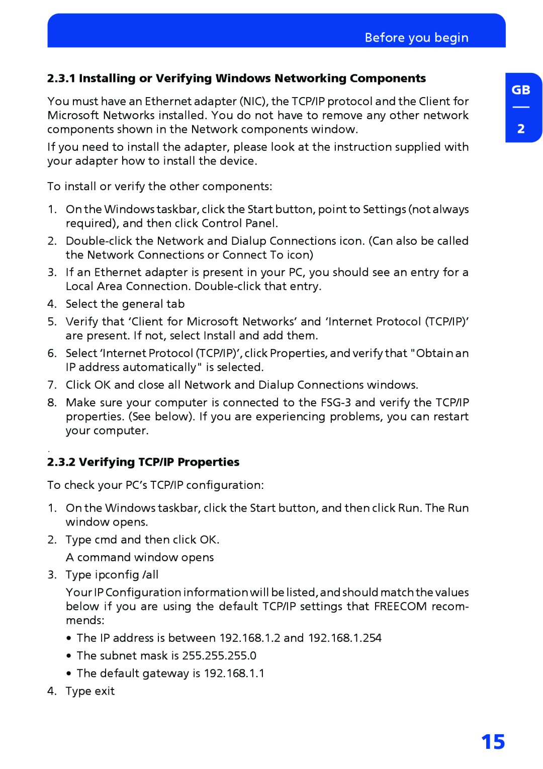 Freecom Technologies FSG-3 manual Installing or Verifying Windows Networking Components 