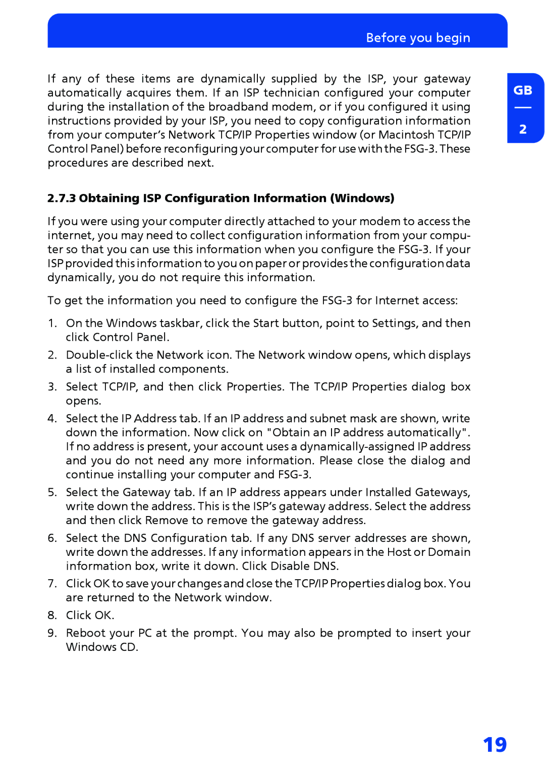 Freecom Technologies FSG-3 manual Obtaining ISP Configuration Information Windows 