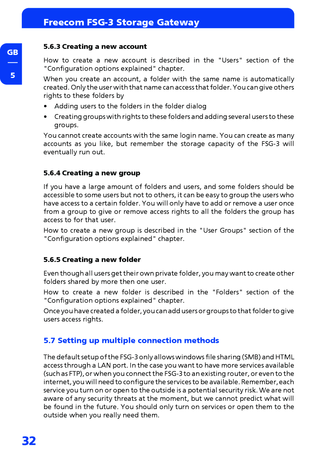 Freecom Technologies FSG-3 manual Setting up multiple connection methods, Creating a new account, Creating a new group 