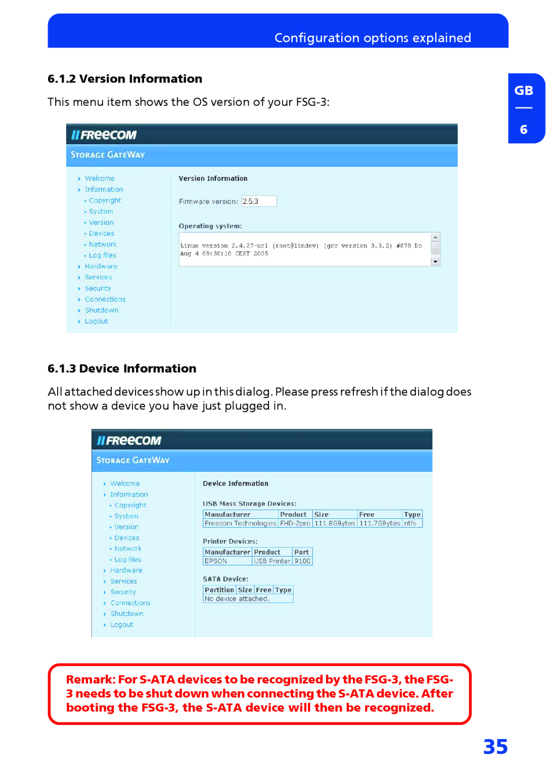 Freecom Technologies FSG-3 manual Version Information, Device Information 