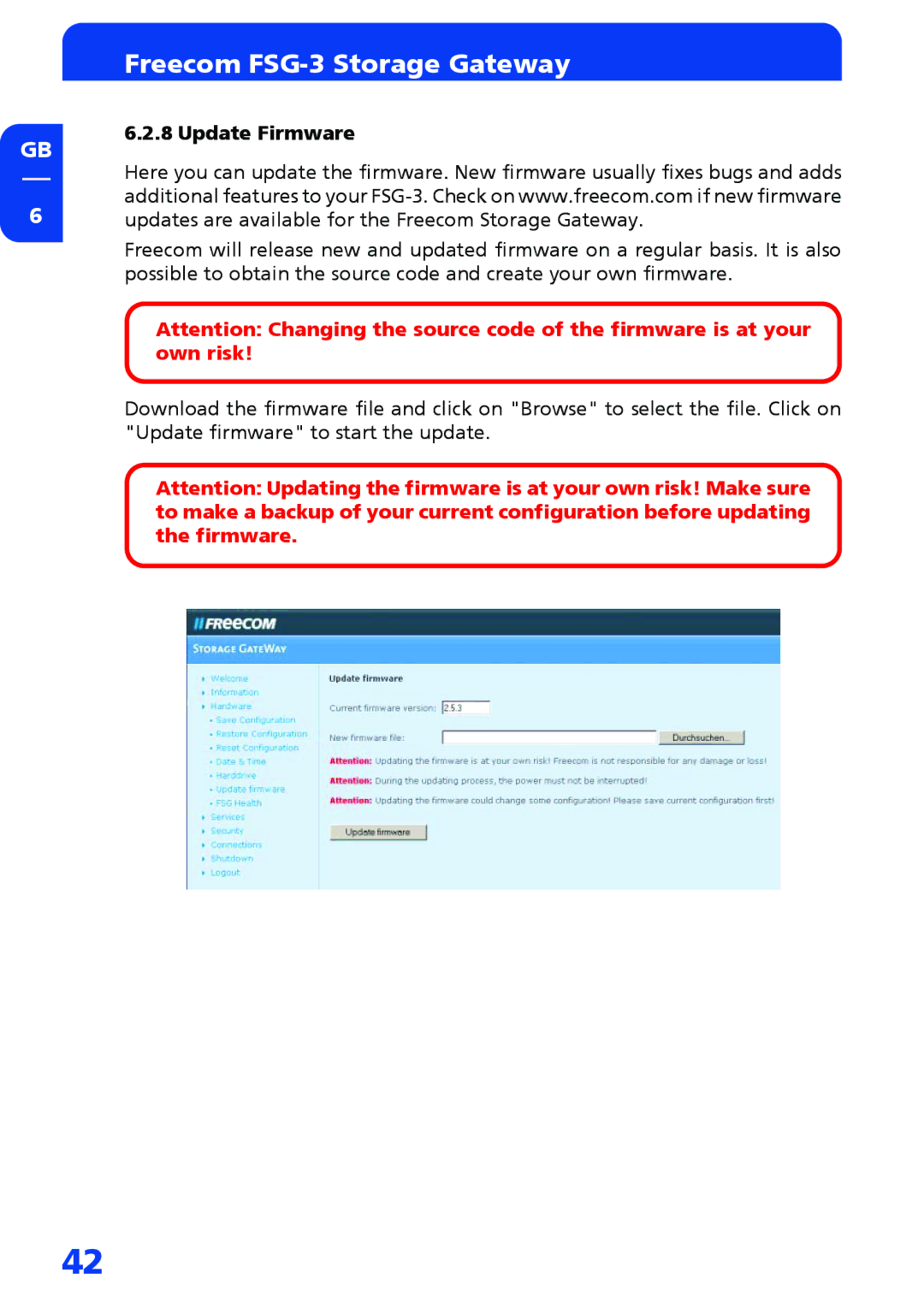 Freecom Technologies FSG-3 manual Update Firmware 