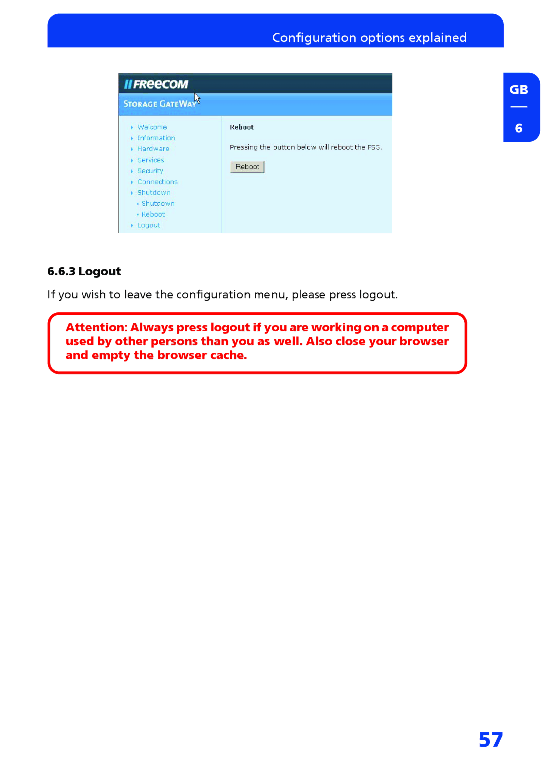 Freecom Technologies FSG-3 manual Logout 