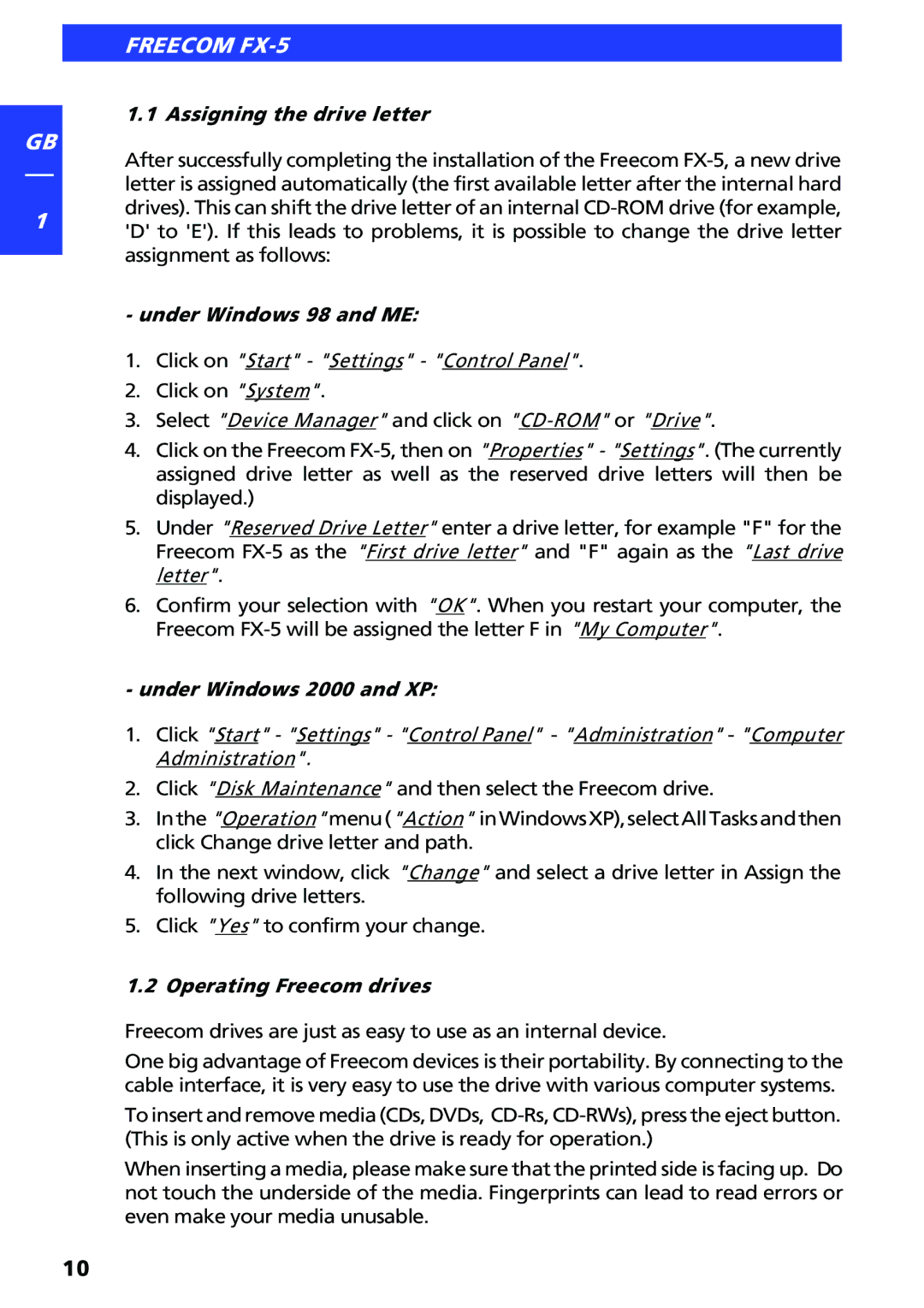 Freecom Technologies user manual Freecom FX-5 