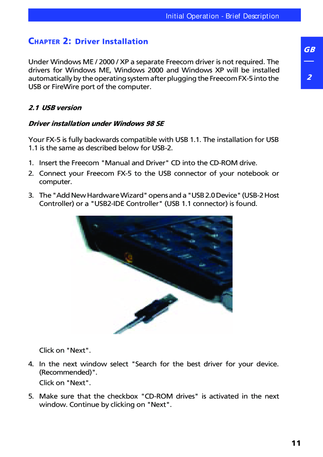 Freecom Technologies FX-5 user manual Driver Installation 