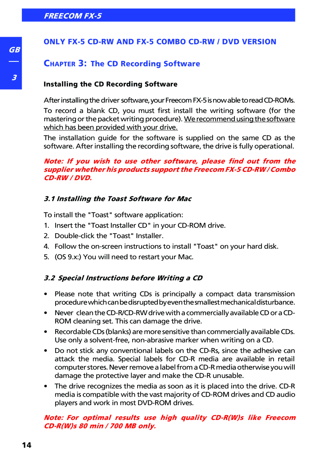 Freecom Technologies user manual Only FX-5 CD-RW and FX-5 Combo CD-RW / DVD Version, CD Recording Software 