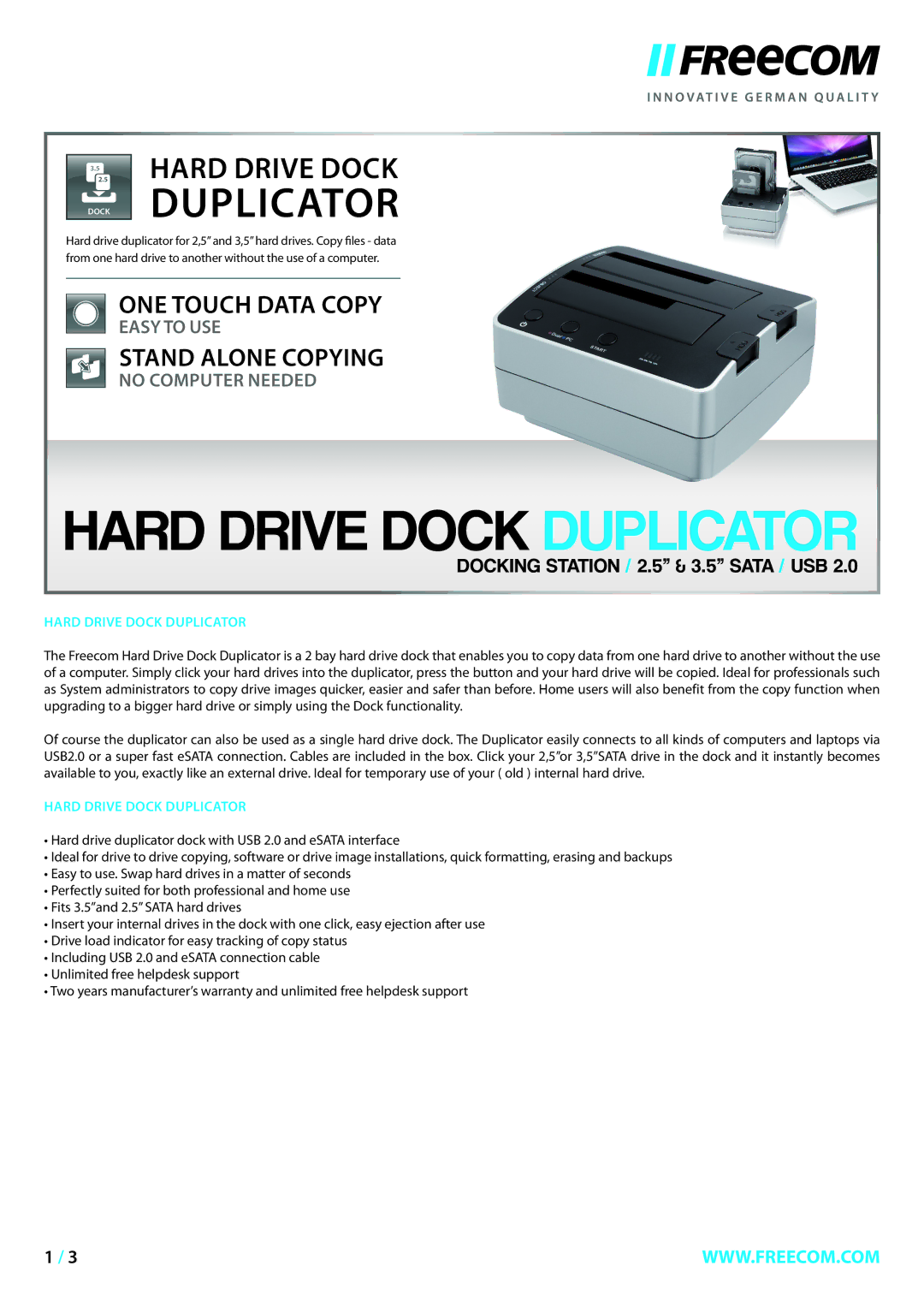 Freecom Technologies Hard Drive Dock Duplicator warranty 