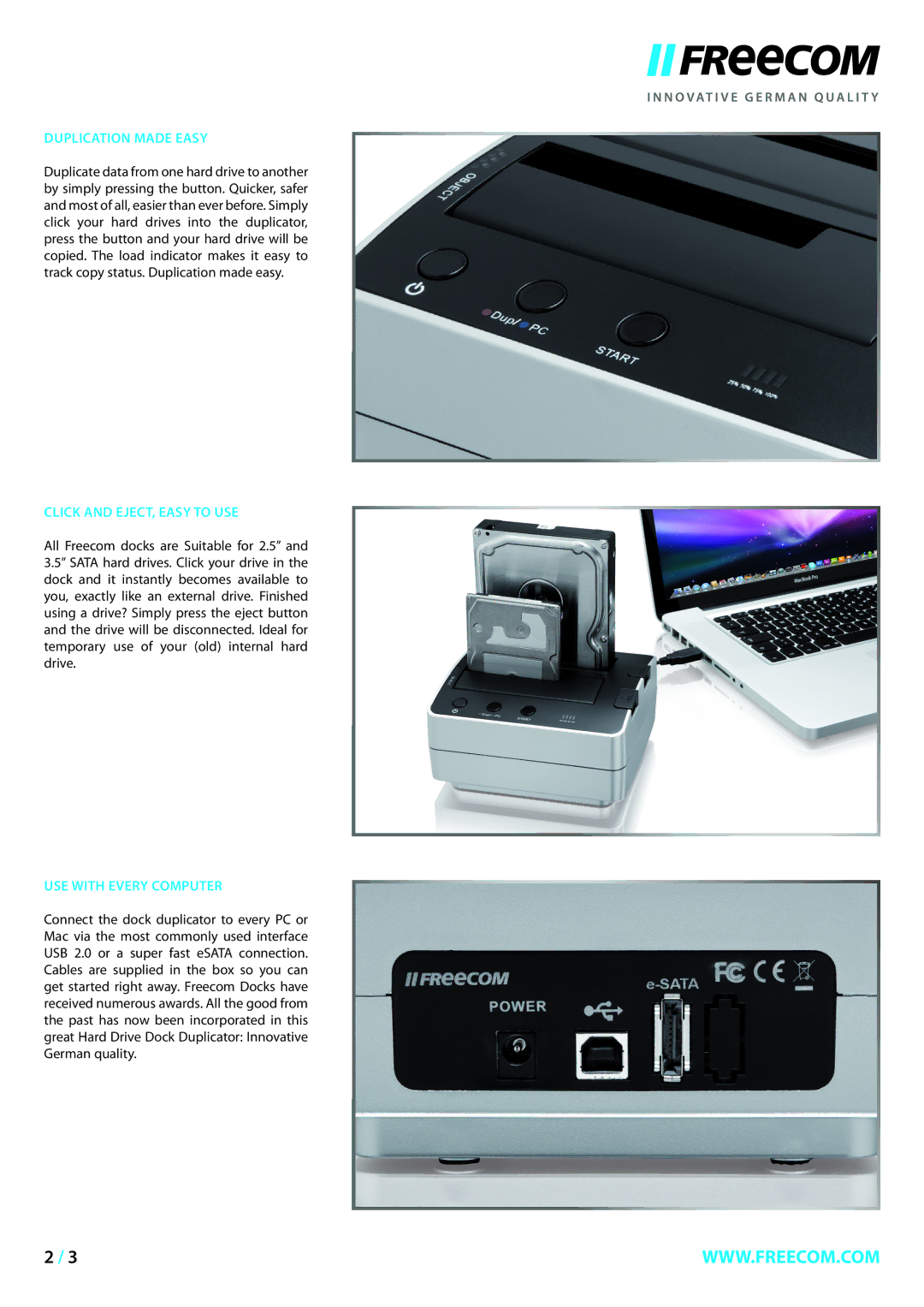 Freecom Technologies Hard Drive Dock Duplicator warranty Duplication Made Easy, Click and EJECT, Easy to USE 