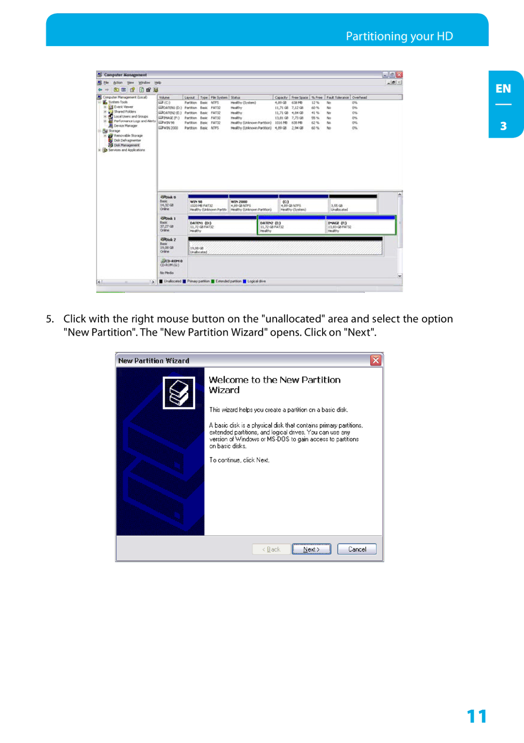 Freecom Technologies Hard Drive Dock Quattro user manual Partitioning your HD 