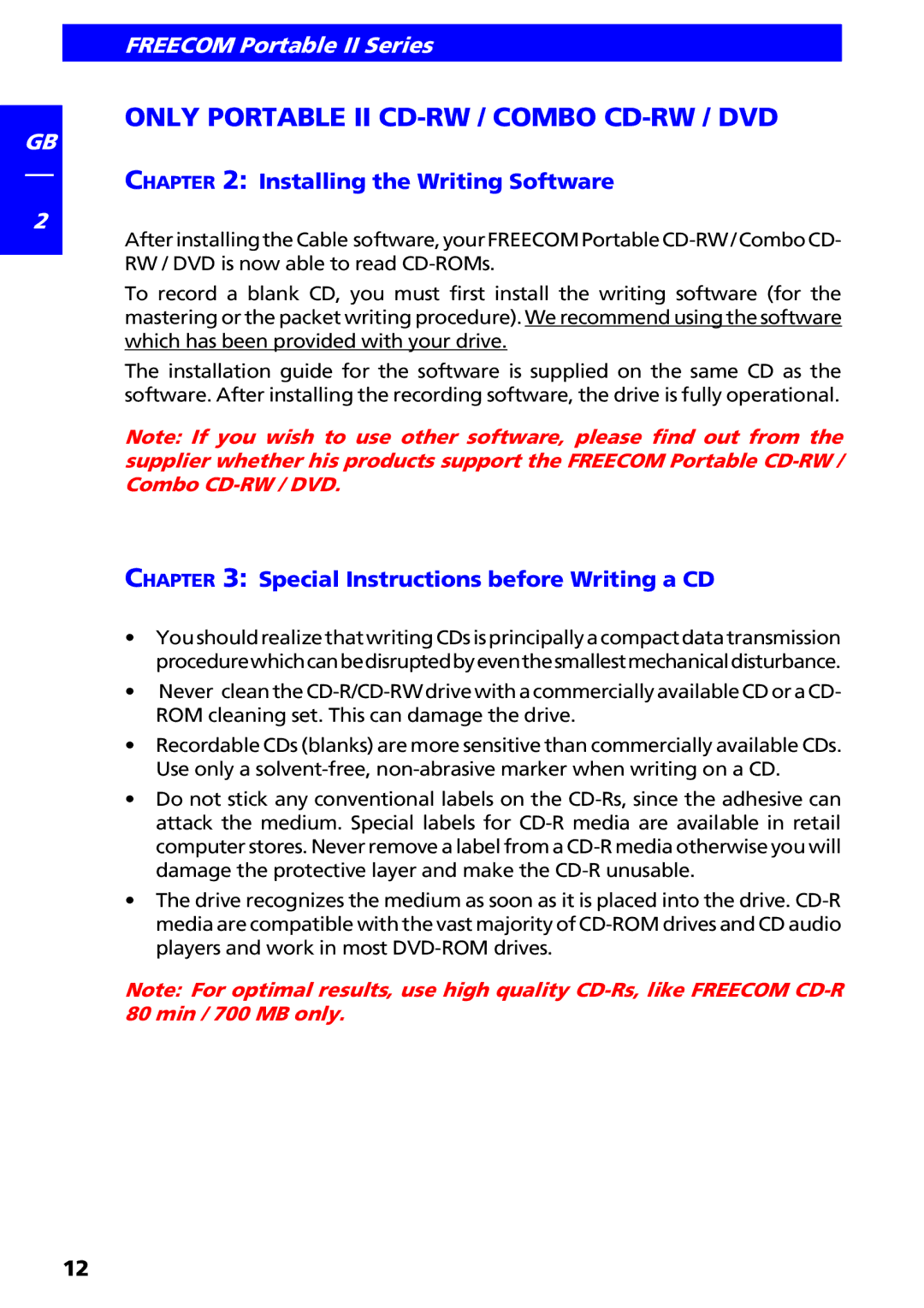 Freecom Technologies II manual Installing the Writing Software, Special Instructions before Writing a CD 