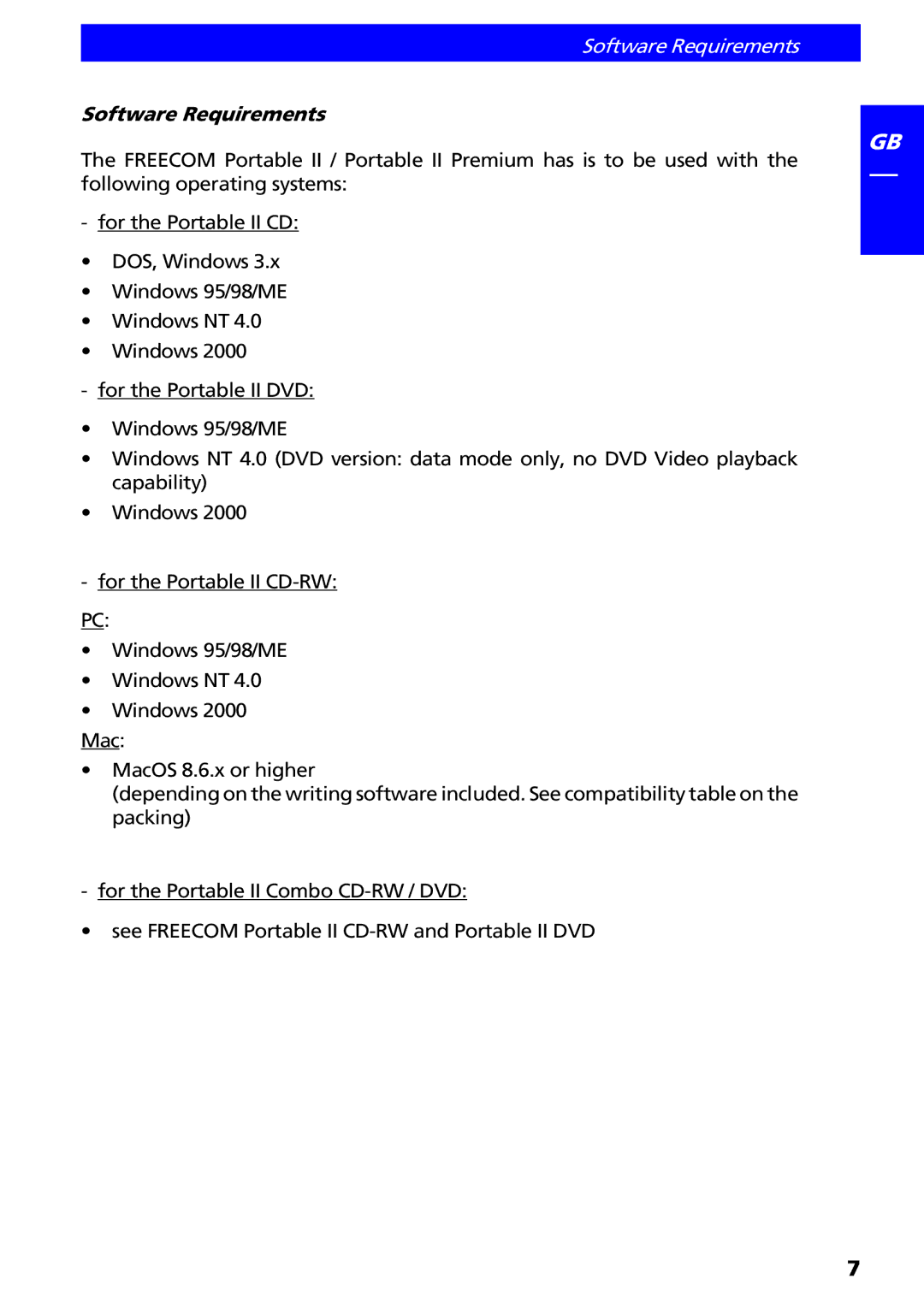 Freecom Technologies II manual Software Requirements 