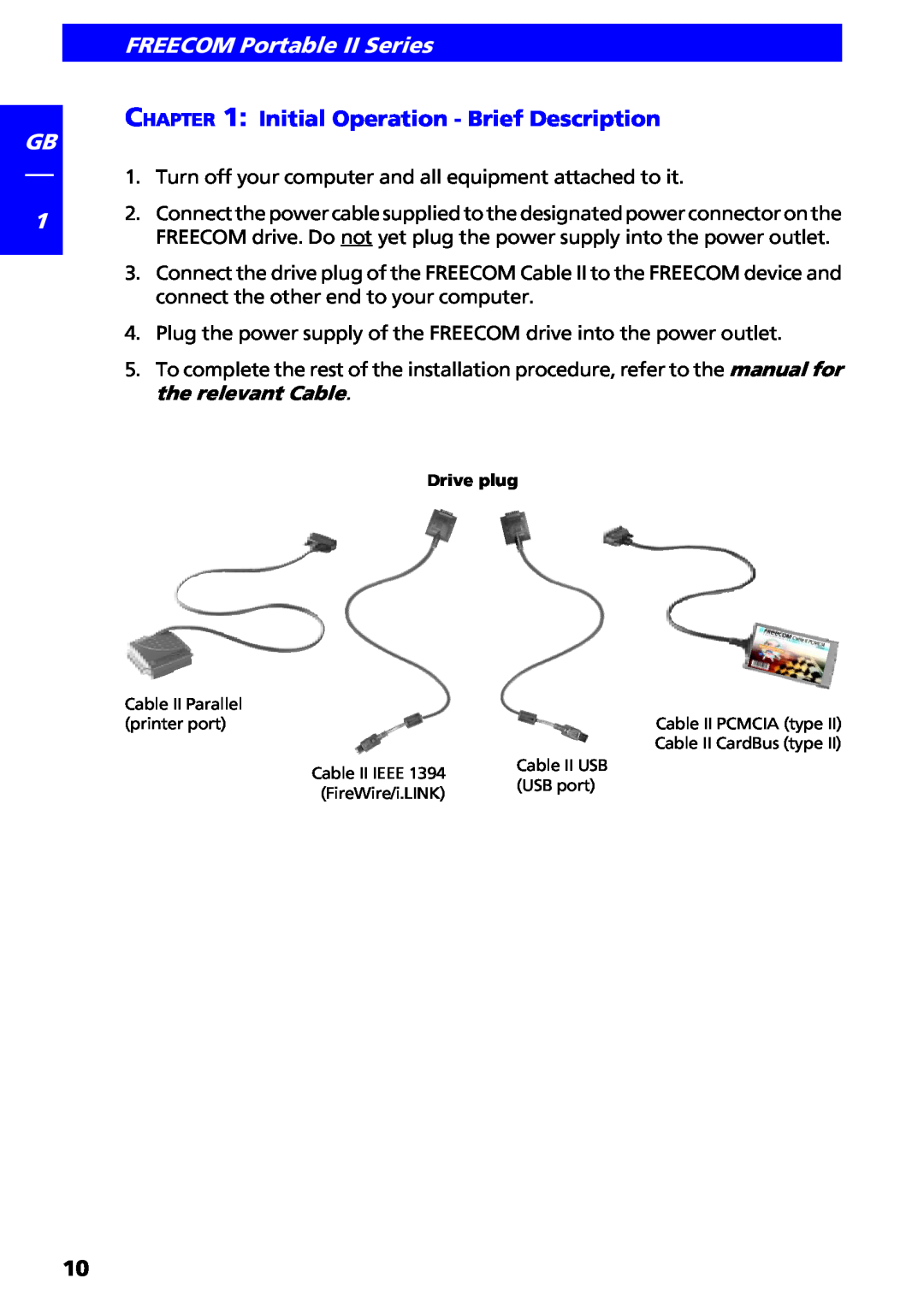 Freecom Technologies manual Gb, Initial Operation - Brief Description, FREECOM Portable II Series 