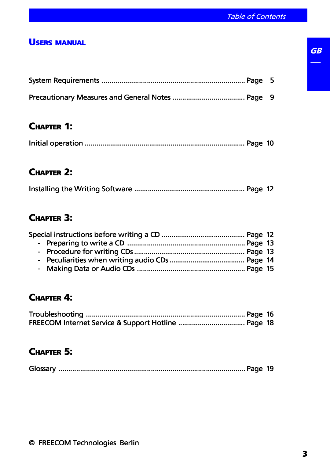 Freecom Technologies II manual Table of Contents 