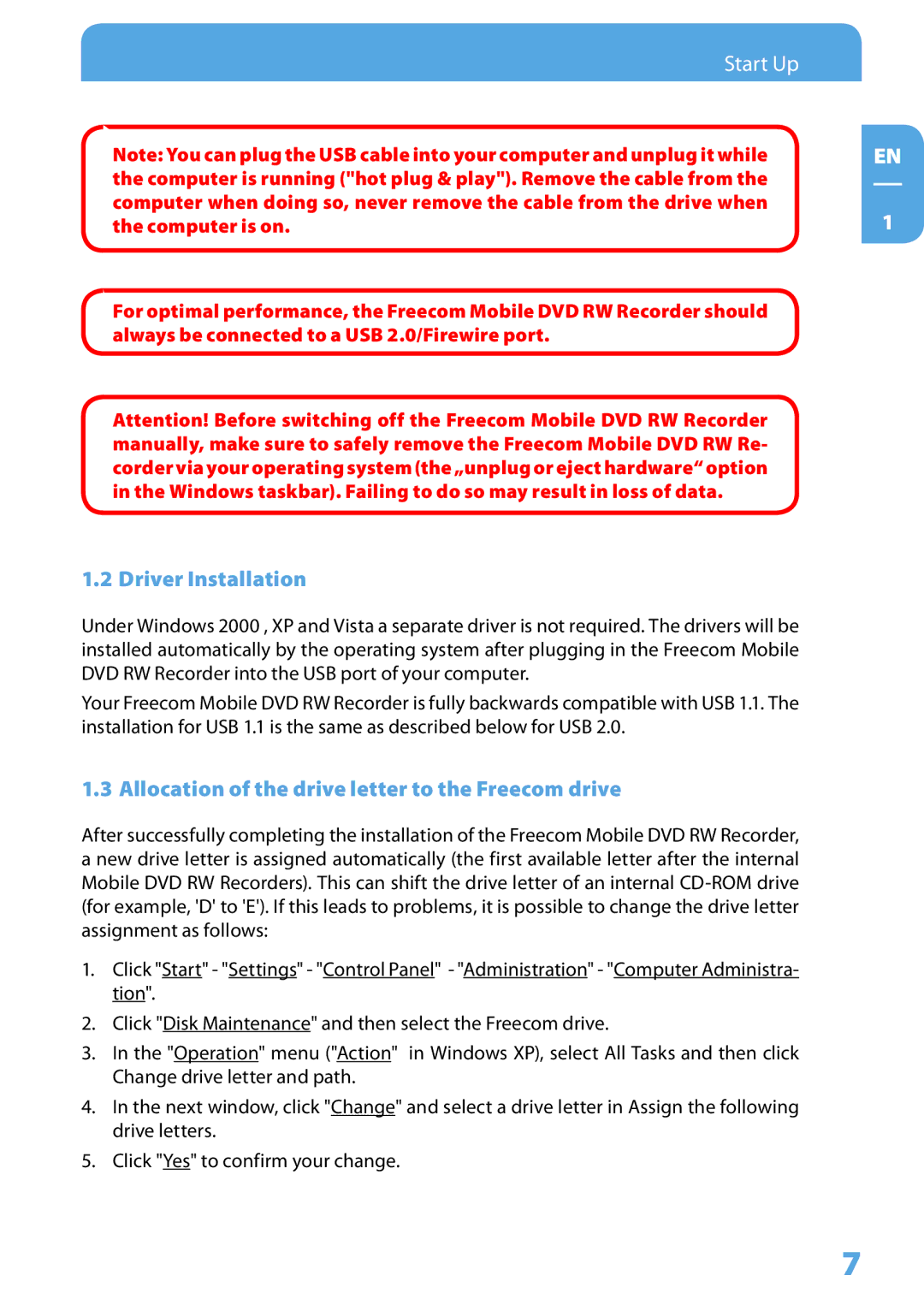 Freecom Technologies LS PRO user manual Driver Installation, Allocation of the drive letter to the Freecom drive 