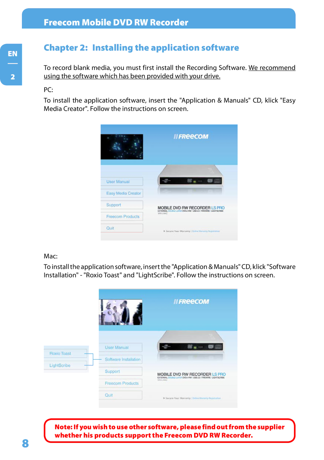 Freecom Technologies LS PRO user manual Chapter  Installing the application software 