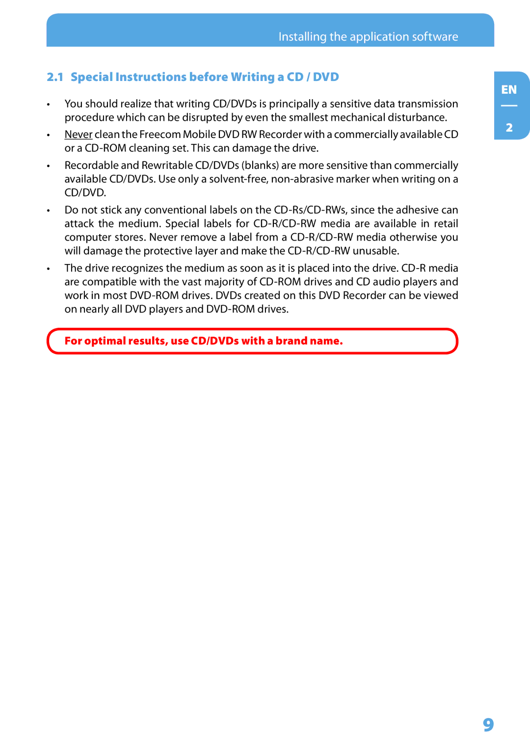 Freecom Technologies LS PRO user manual Special Instructions before Writing a CD / DVD 