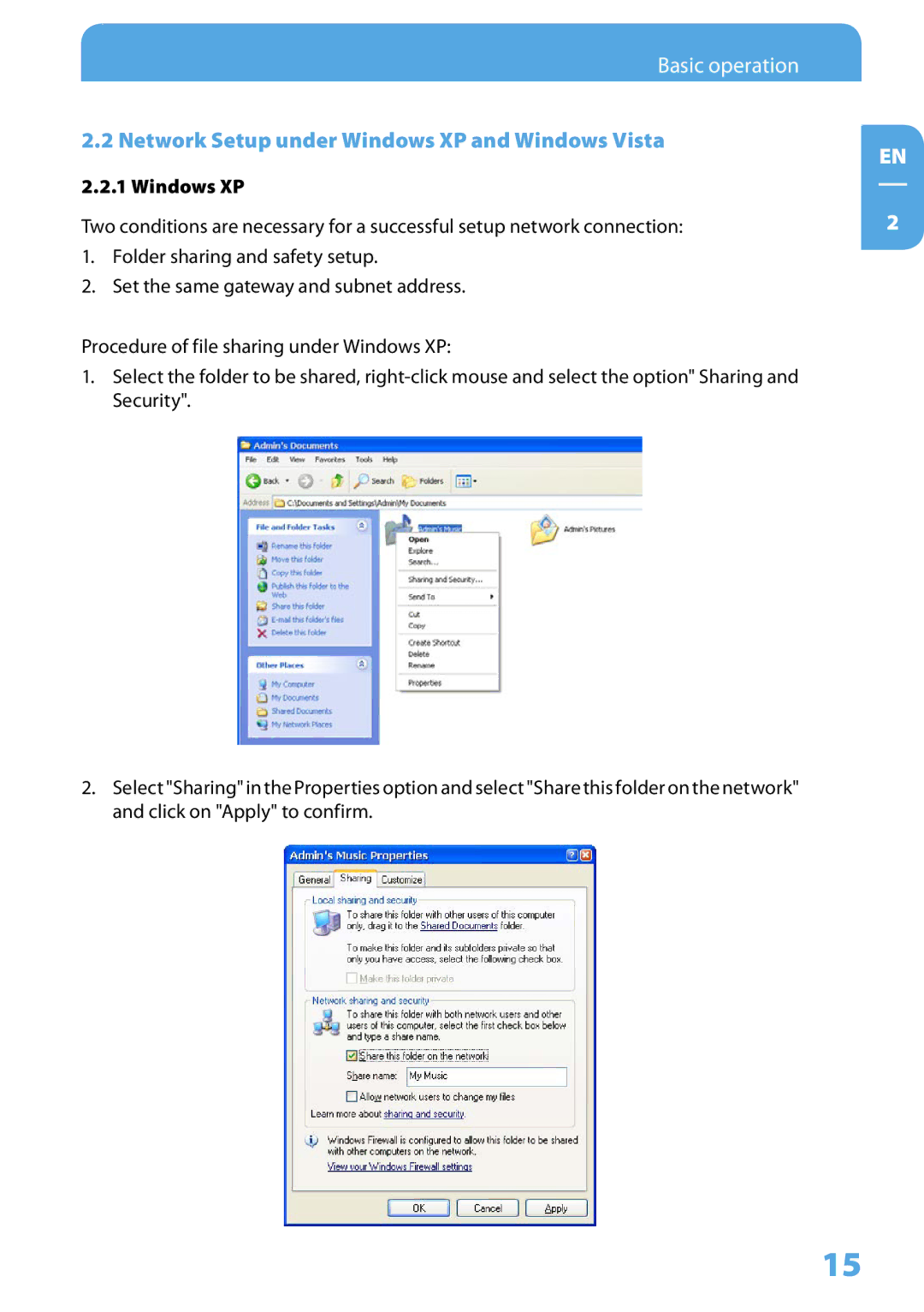 Freecom Technologies Media Player II user manual Network Setup under Windows XP and Windows Vista 