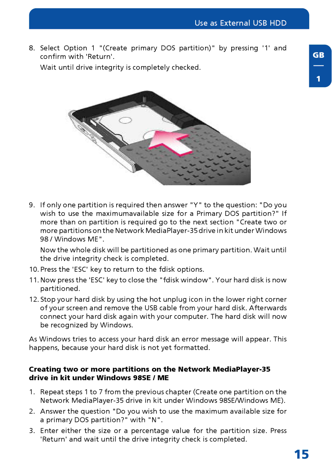 Freecom Technologies MediaPlayer Drive-In Kit manual Use as External USB HDD 