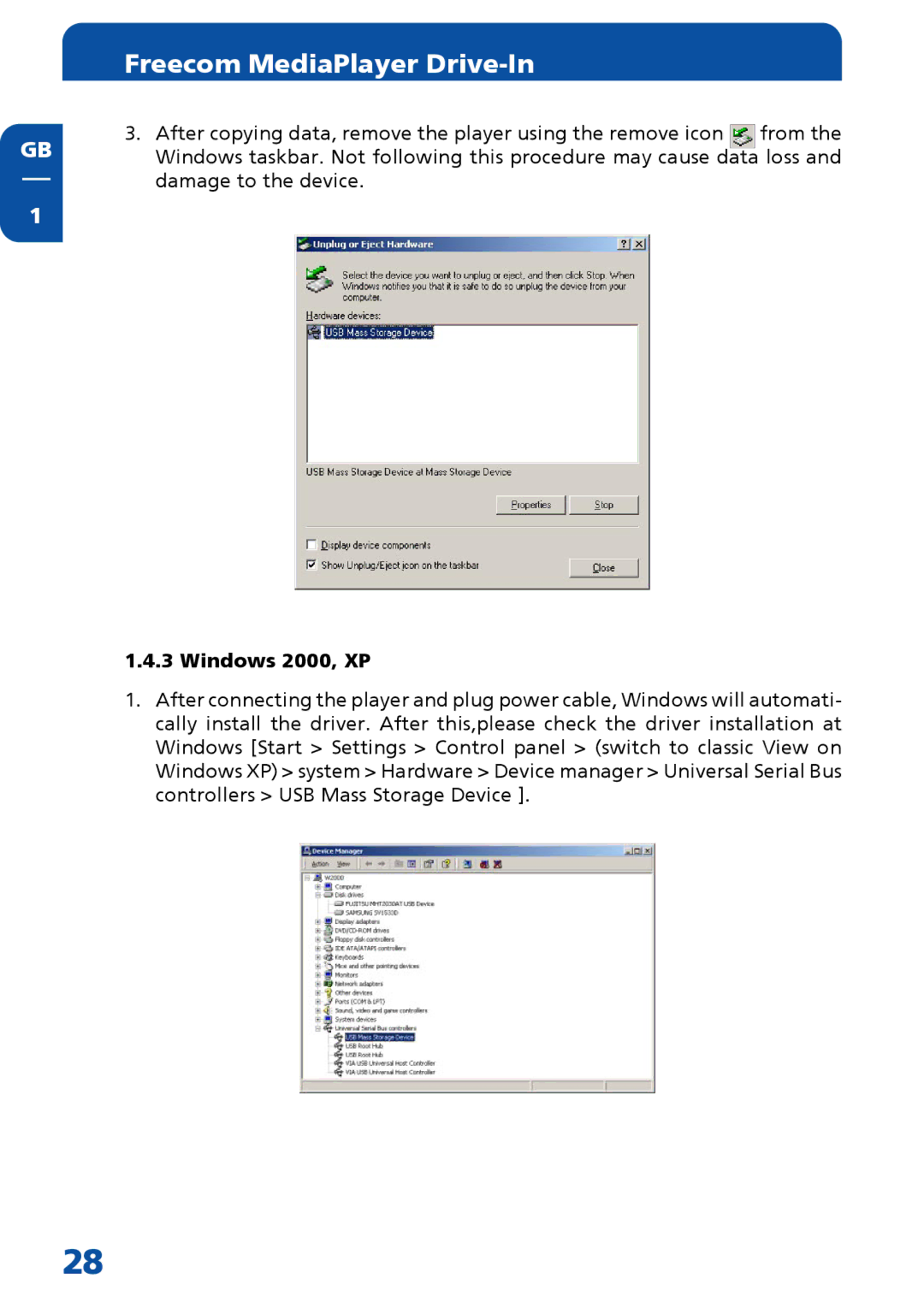 Freecom Technologies MediaPlayer Drive-In Kit manual Windows 2000, XP 