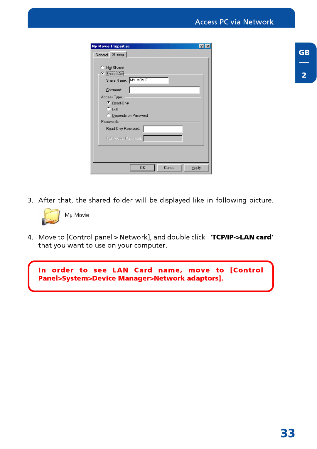 Freecom Technologies MediaPlayer Drive-In Kit manual Access PC via Network 