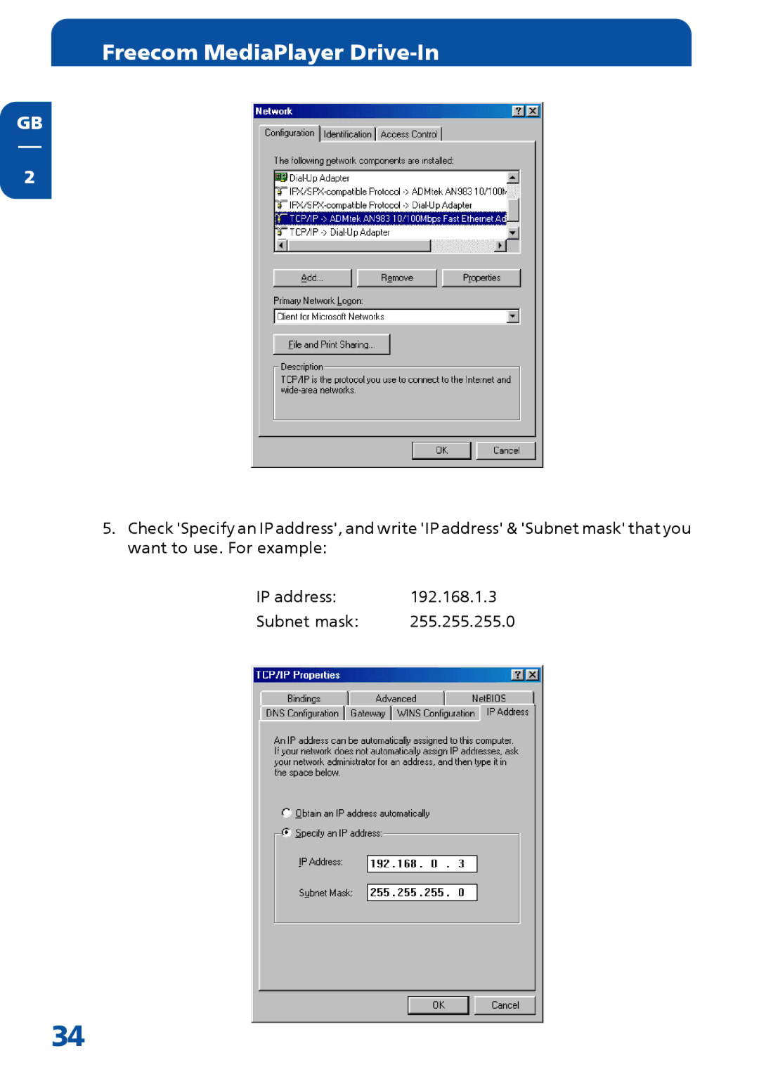 Freecom Technologies MediaPlayer Drive-In Kit manual 255.255.255.0 