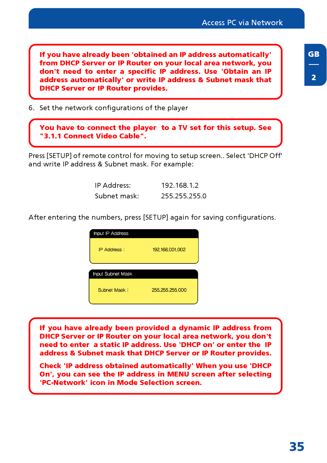 Freecom Technologies MediaPlayer Drive-In Kit manual Set the network configurations of the player 